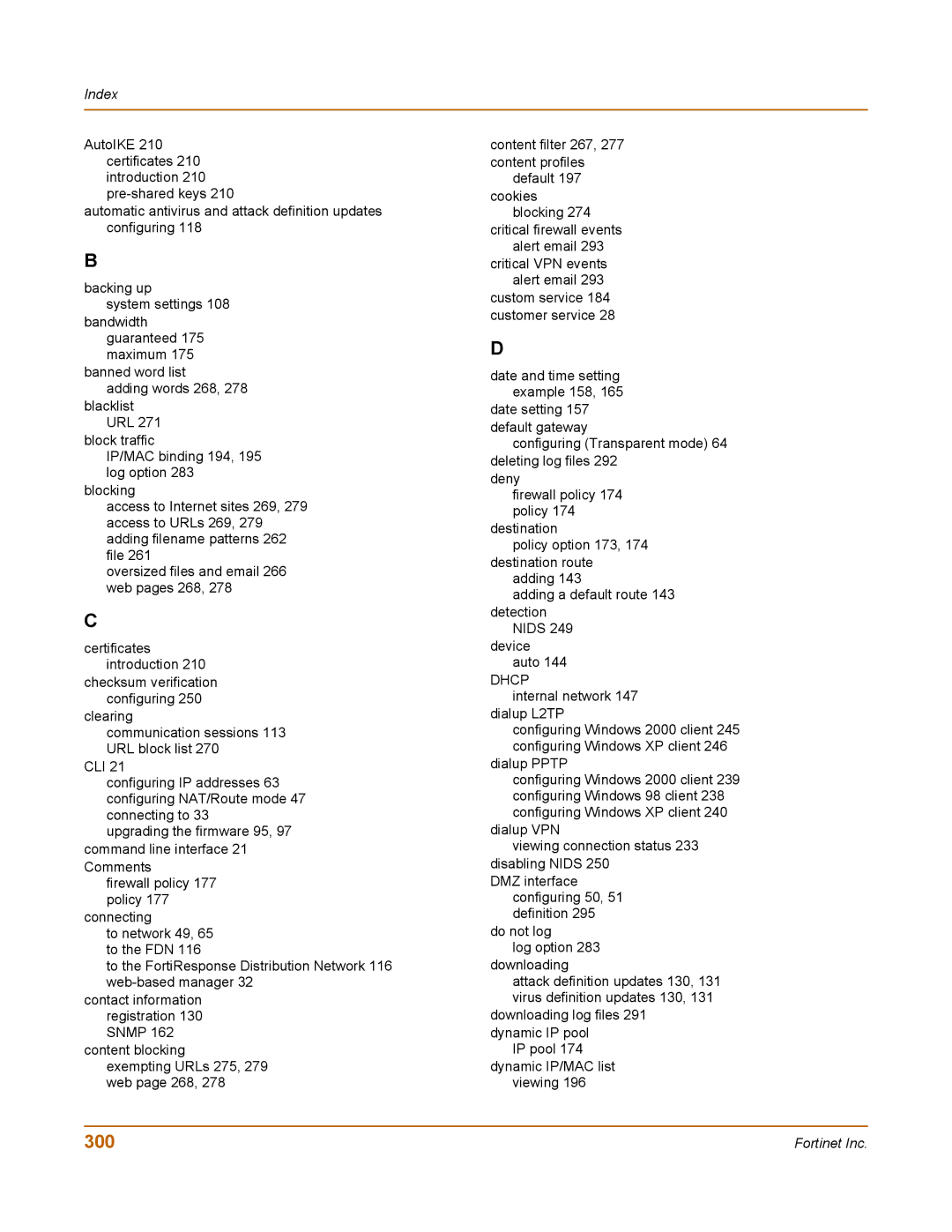 Fortinet 400 manual 300, Index 