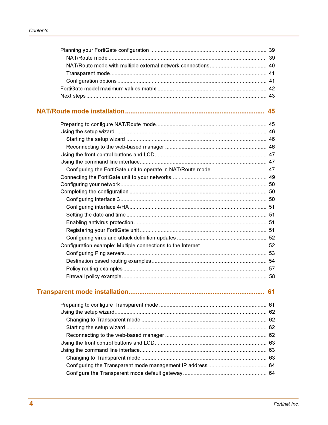 Fortinet 400 manual NAT/Route mode installation 