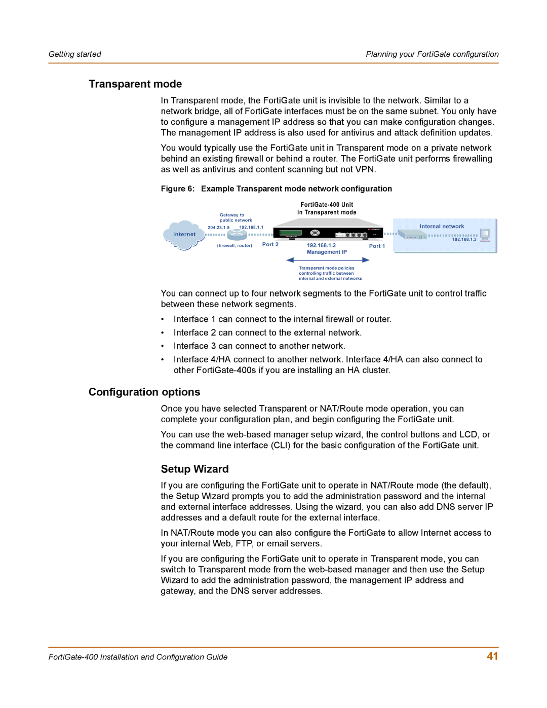 Fortinet 400 manual Configuration options, Setup Wizard 