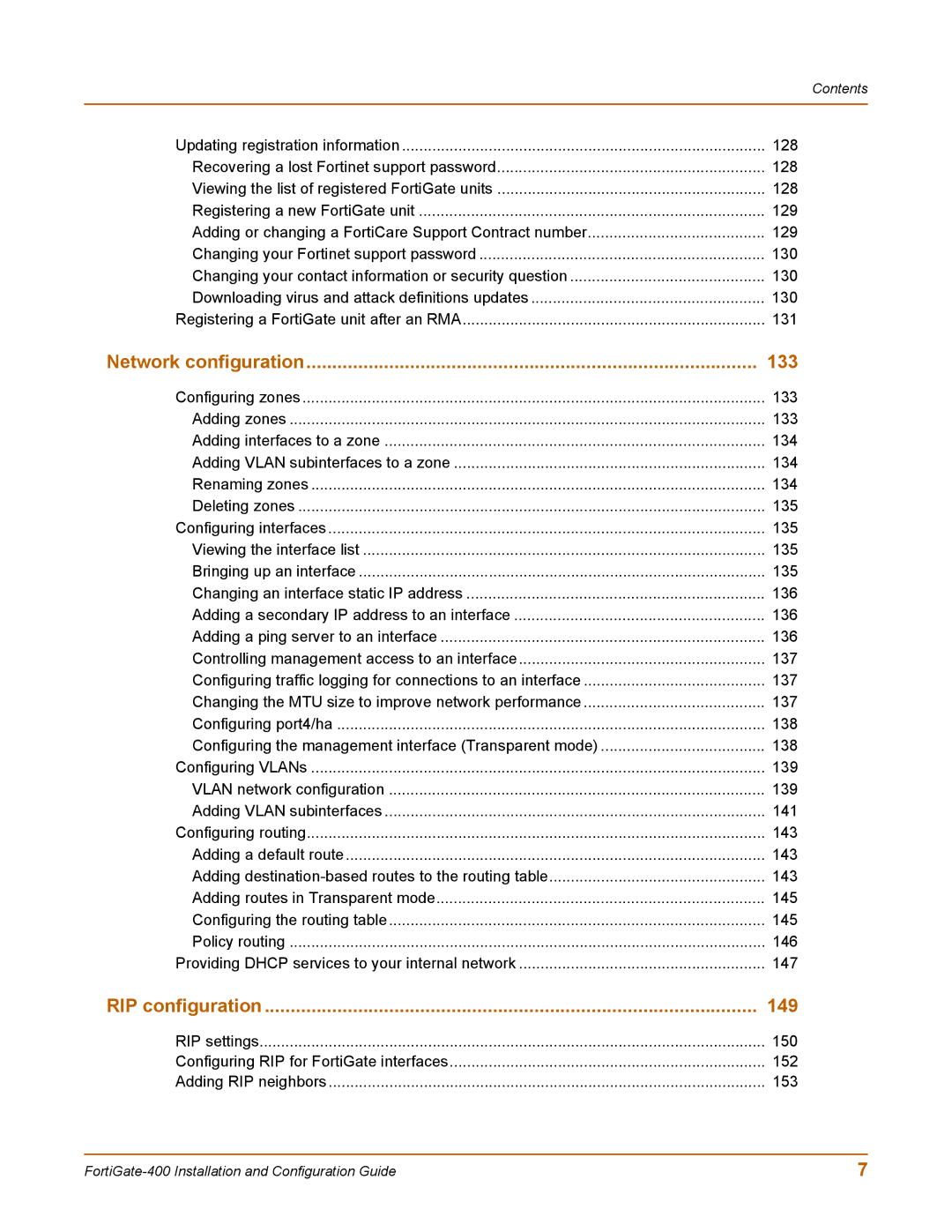 Fortinet 400 manual Network configuration 133 