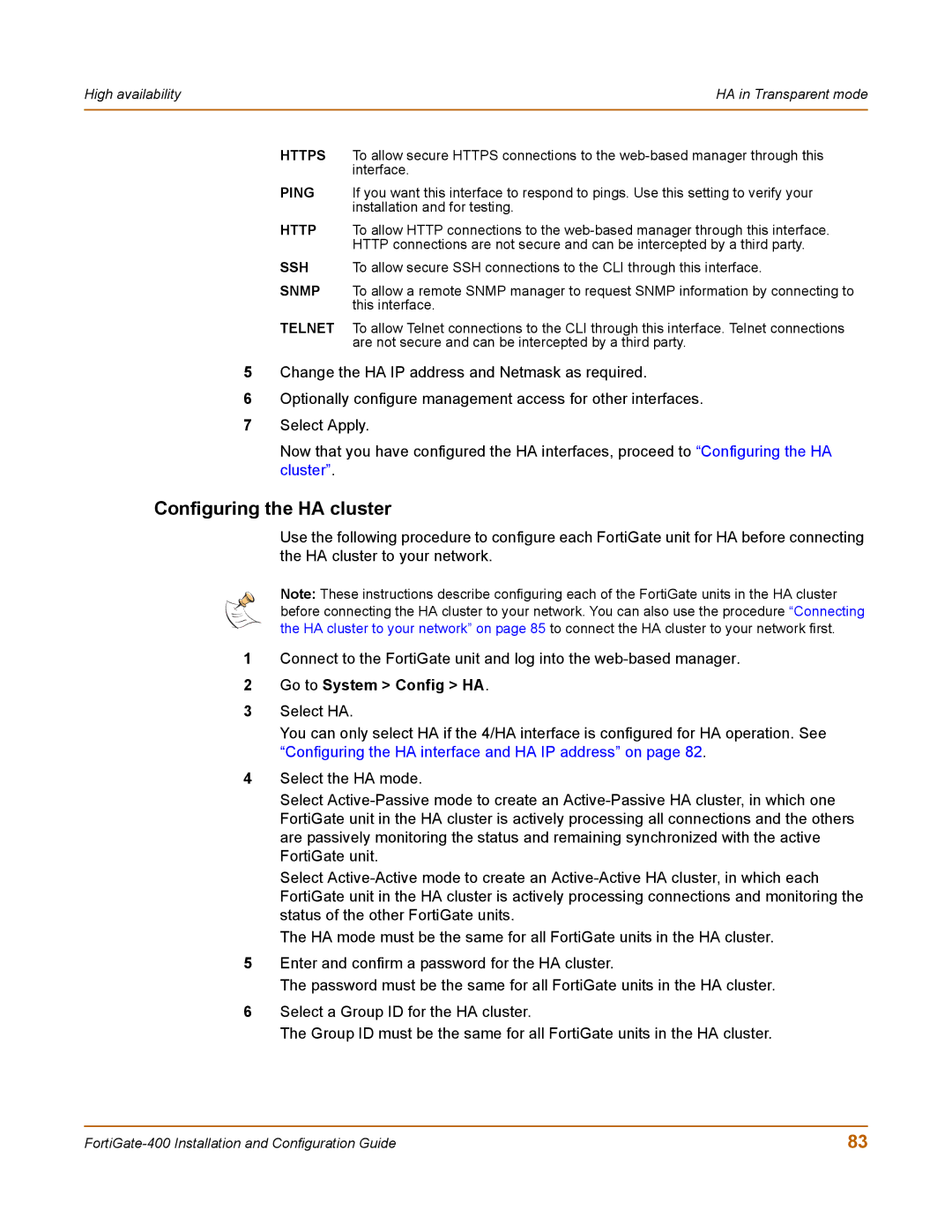 Fortinet 400 manual HA in Transparent mode 