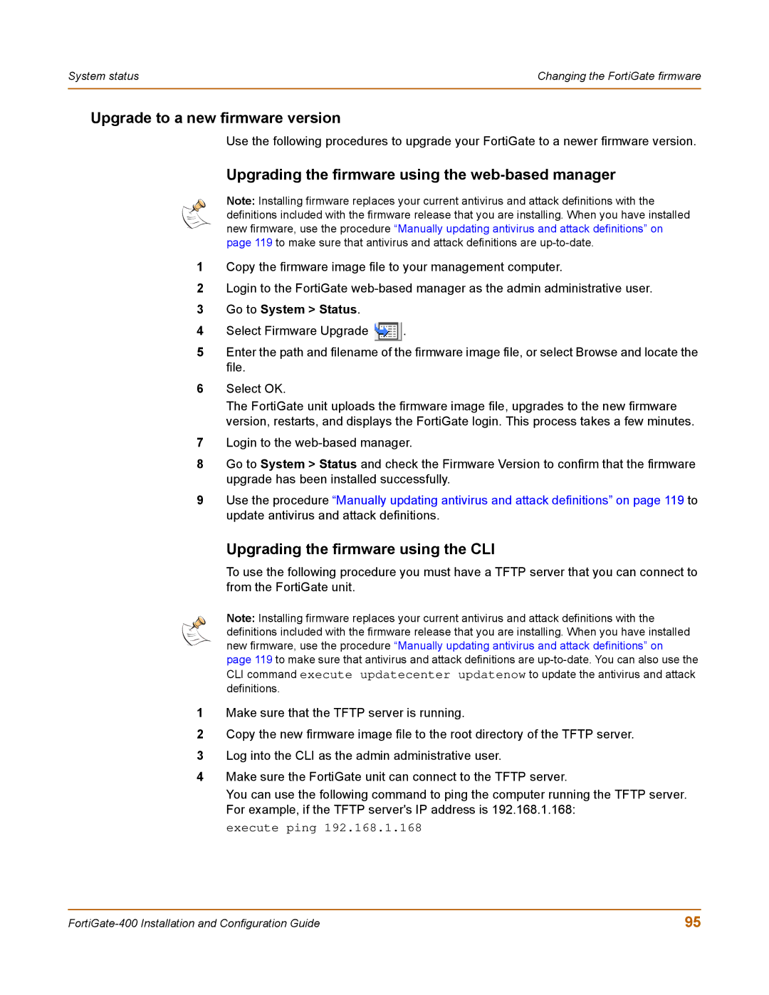 Fortinet 400 manual Upgrade to a new firmware version, Upgrading the firmware using the web-based manager 