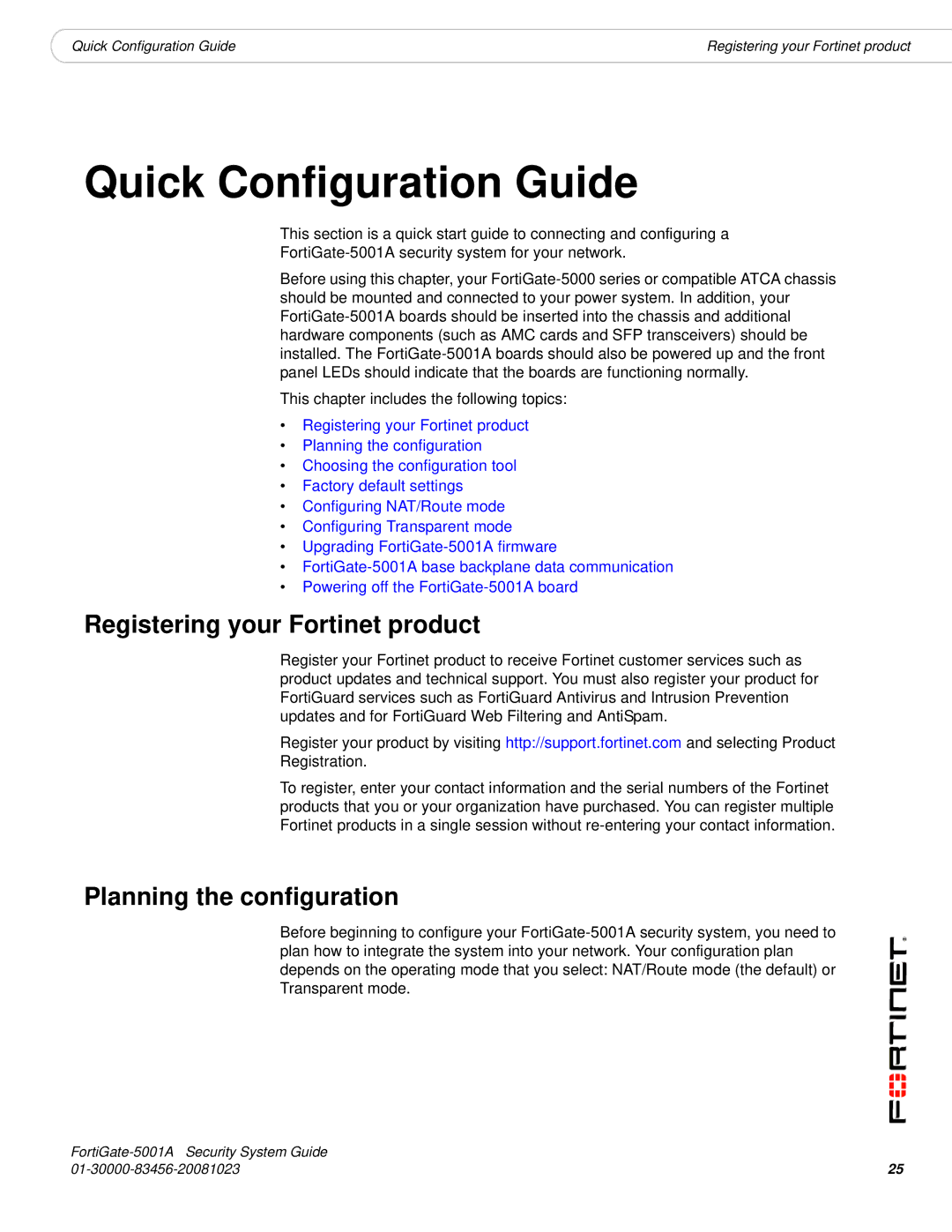 Fortinet 5001A-SW, 5001A-DW manual Registering your Fortinet product, Planning the configuration 