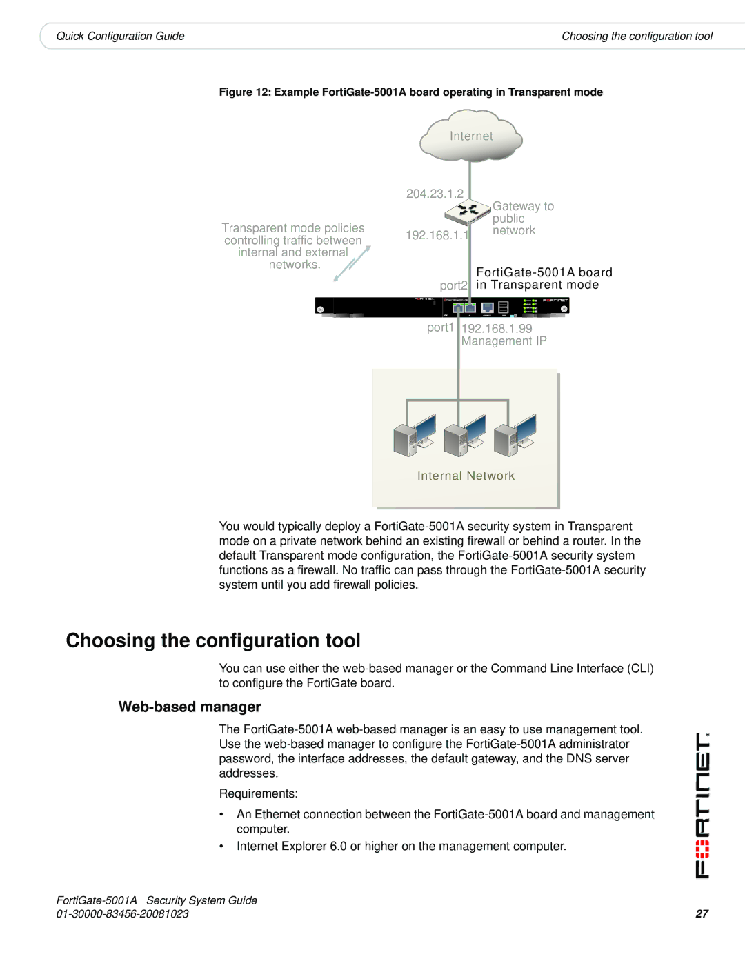 Fortinet 5001A-SW, 5001A-DW manual Choosing the configuration tool, Web-based manager 