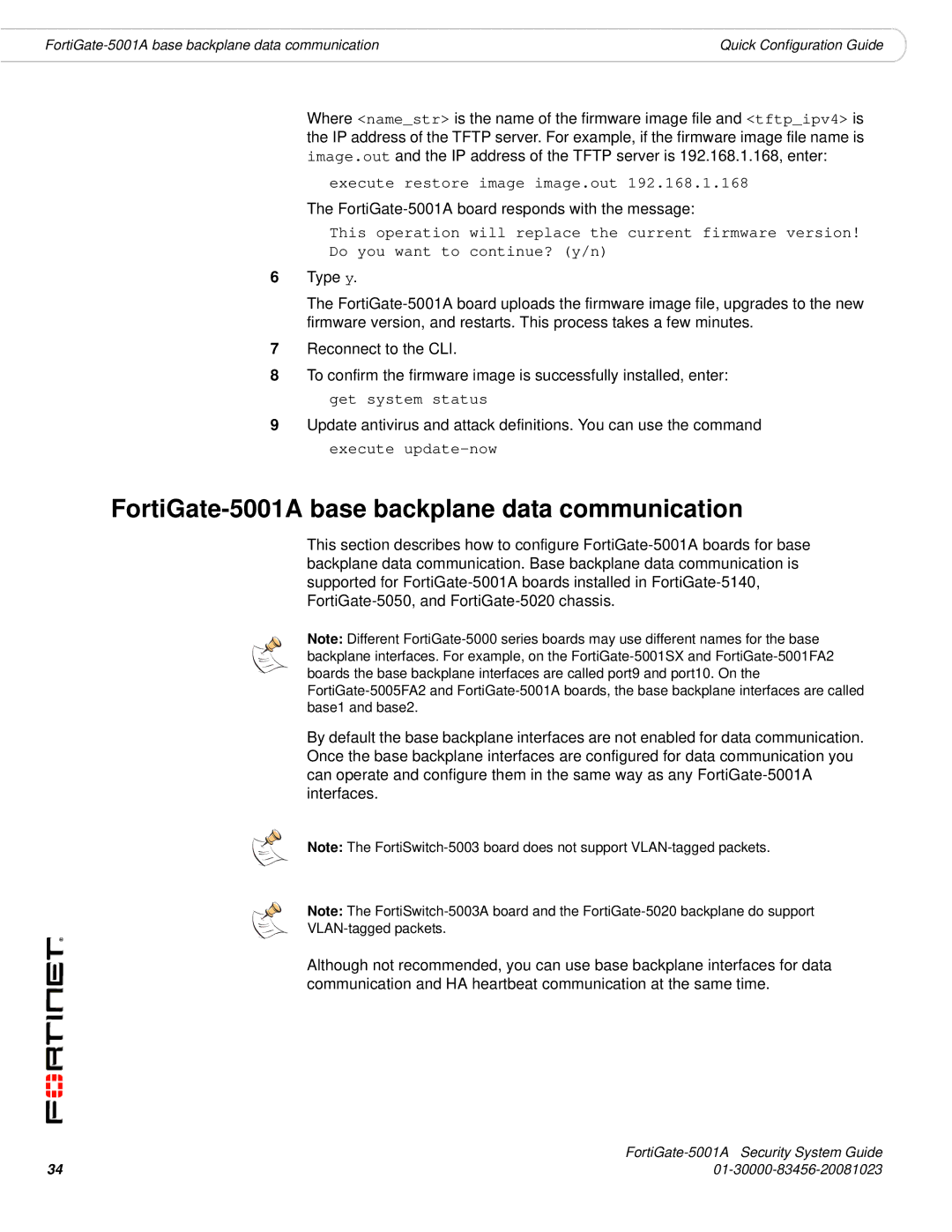 Fortinet 5001A-DW, 5001A-SW manual FortiGate-5001A base backplane data communication 