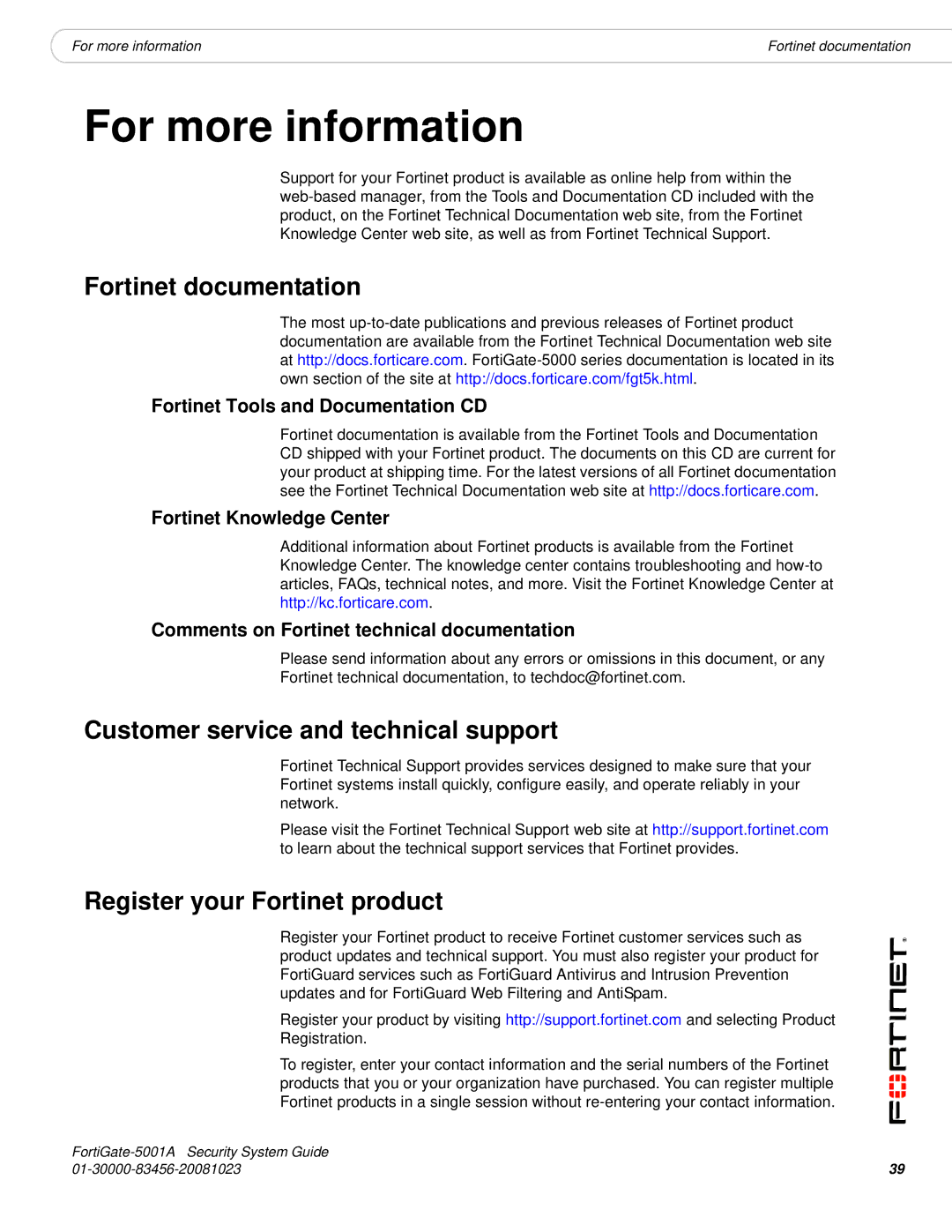 Fortinet 5001A-SW, 5001A-DW Fortinet documentation, Customer service and technical support, Register your Fortinet product 