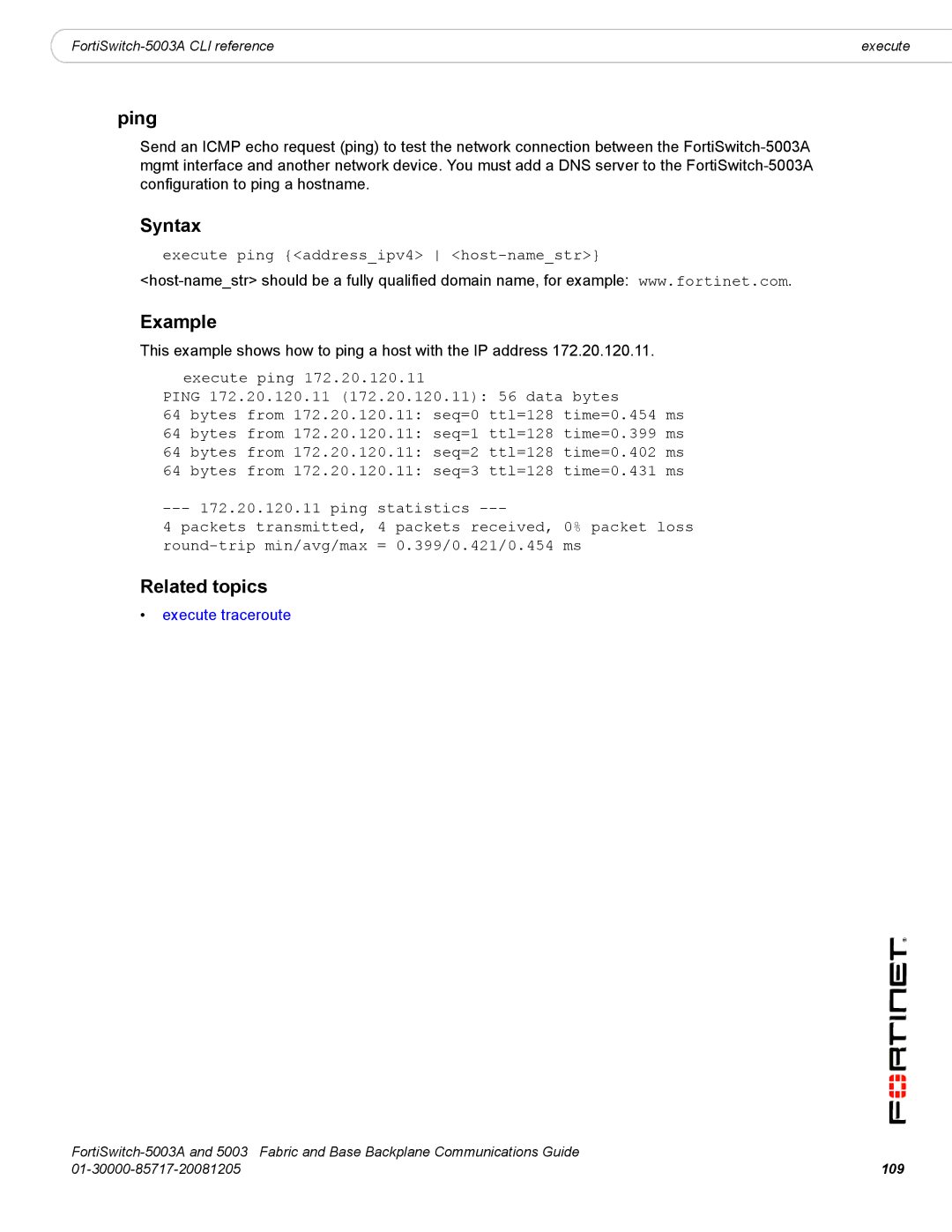 Fortinet 5003A manual Ping, Example 