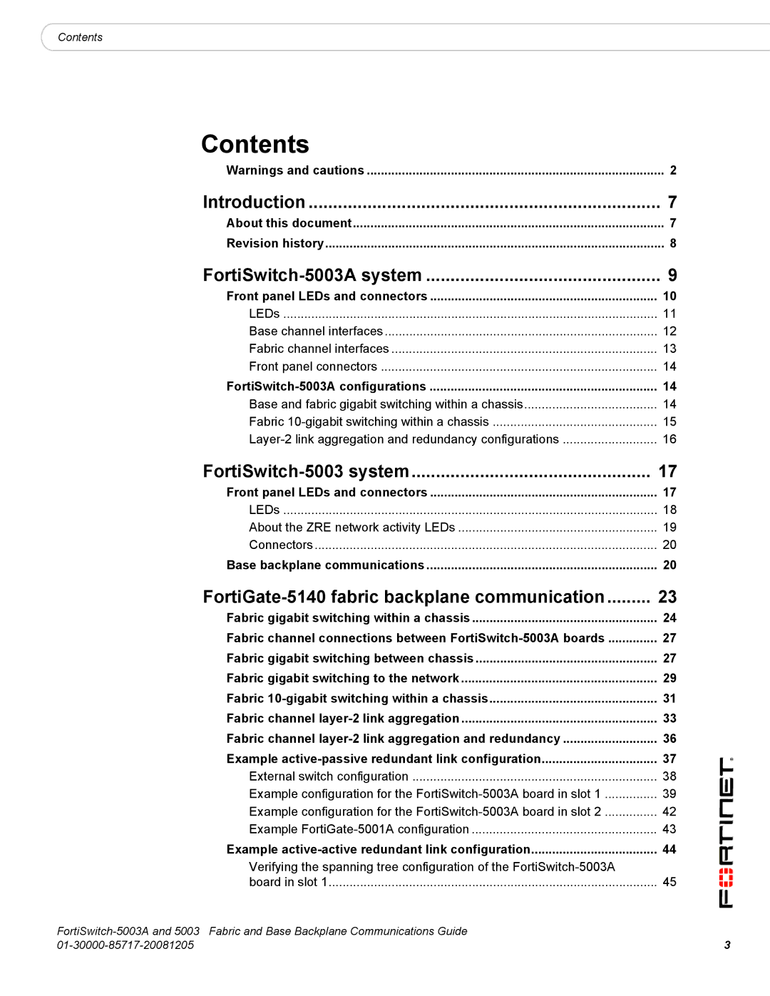 Fortinet 5003A manual Contents 