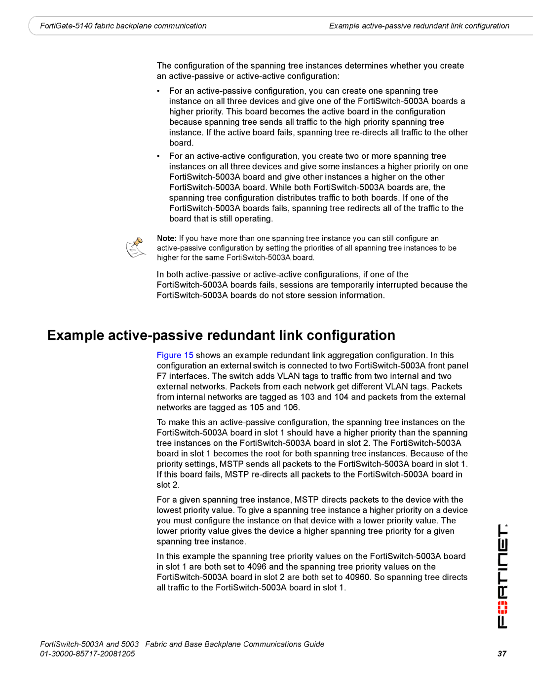 Fortinet 5003A manual Example active-passive redundant link configuration 