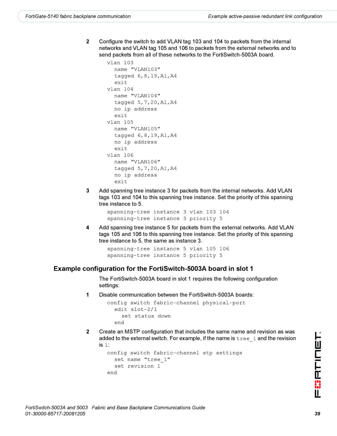 Fortinet 5003A manual FortiGate-5140 fabric backplane communication 