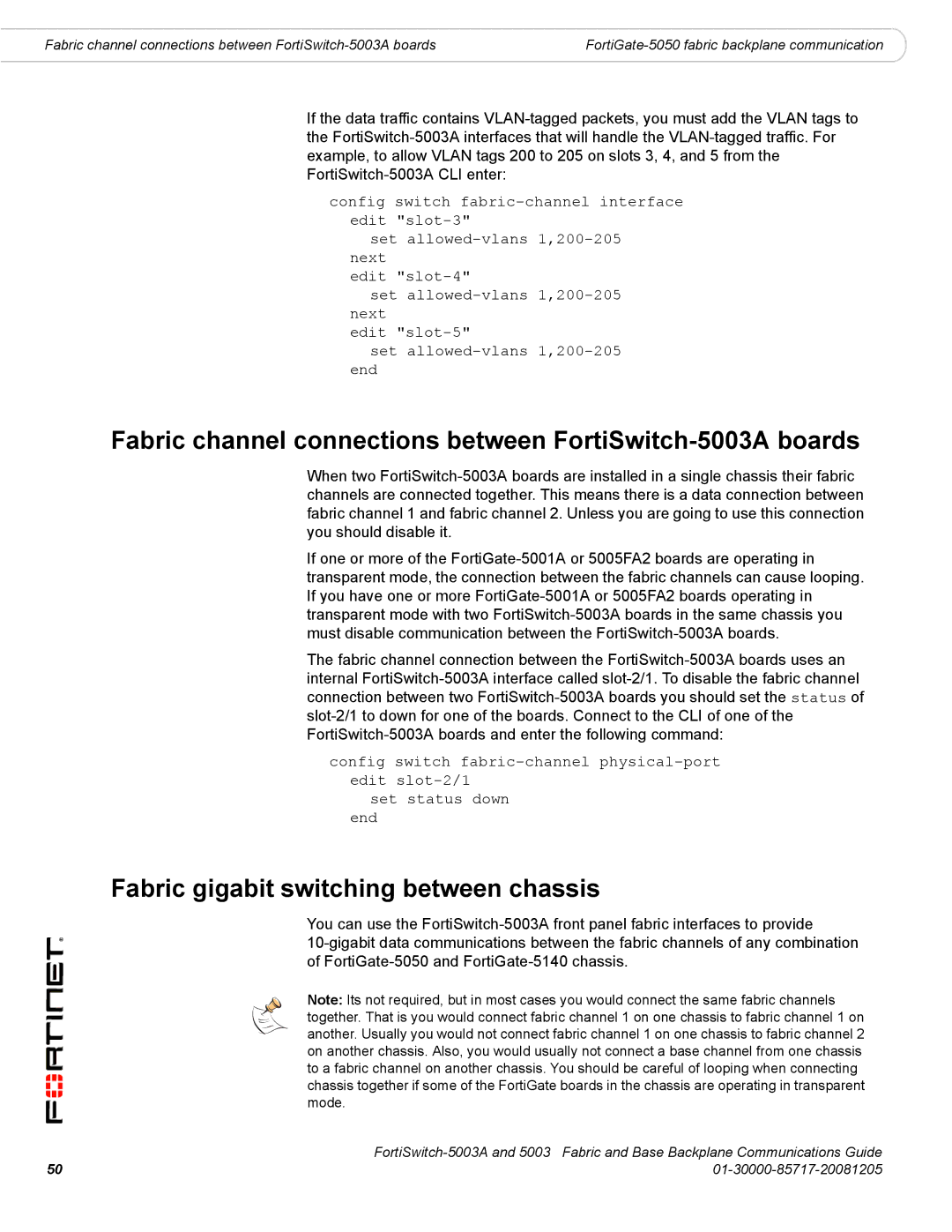 Fortinet manual Fabric channel connections between FortiSwitch-5003A boards 