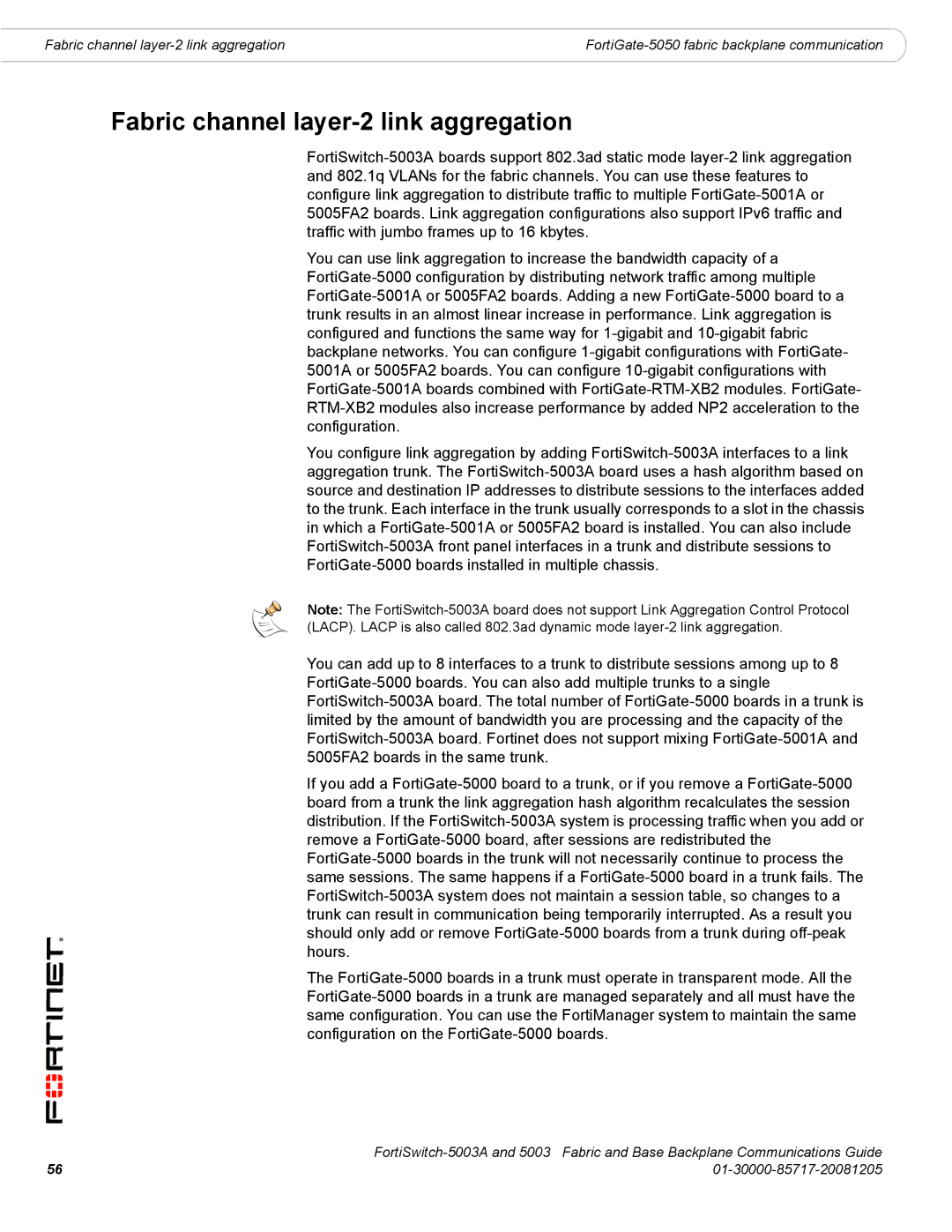 Fortinet 5003A manual Fabric channel layer-2 link aggregation 