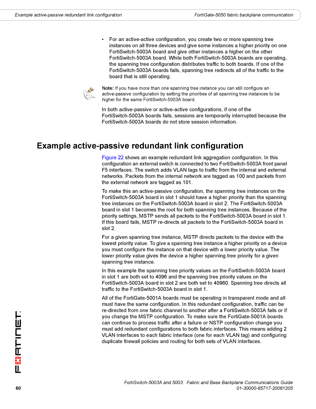 Fortinet 5003A manual Example active-passive redundant link configuration 