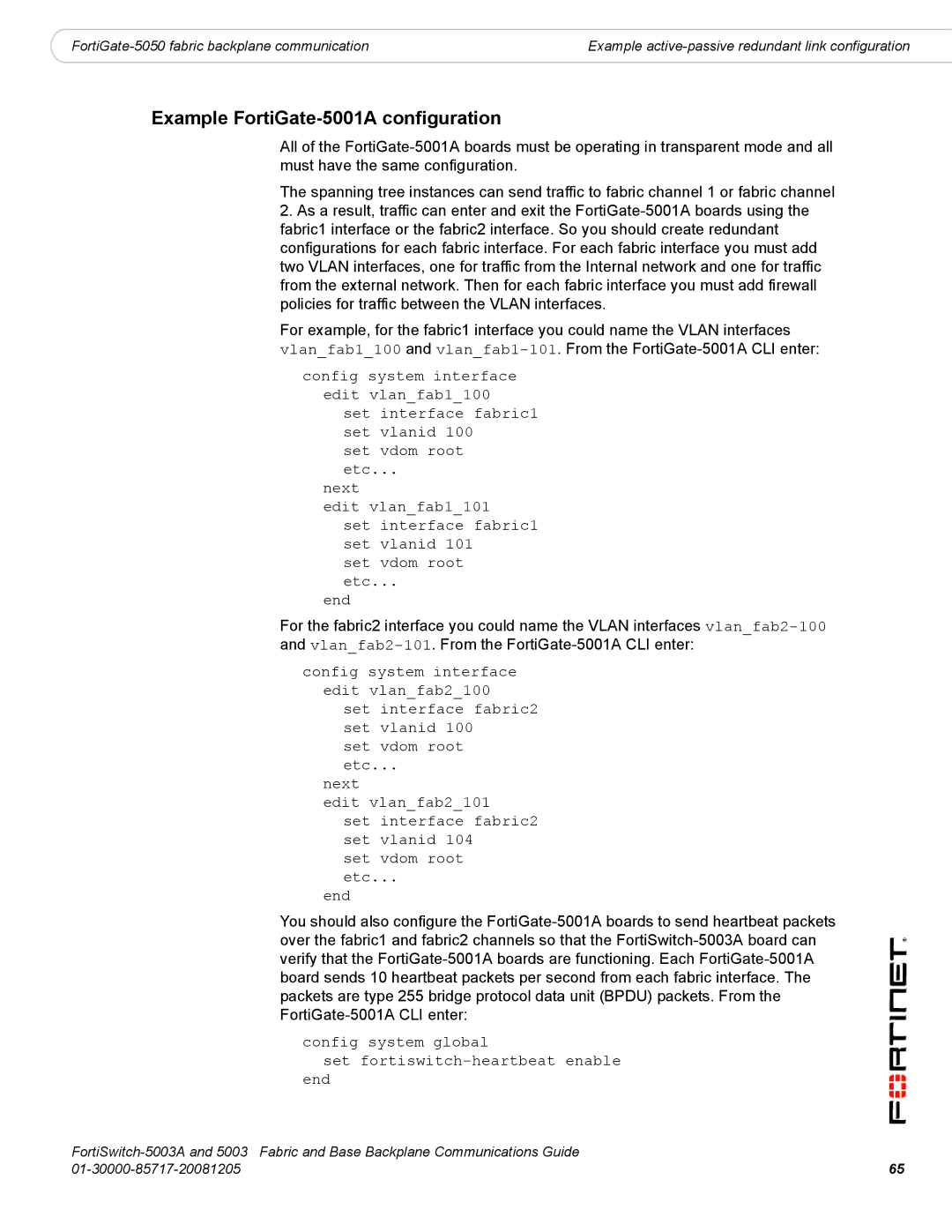 Fortinet 5003A manual Example FortiGate-5001A configuration 