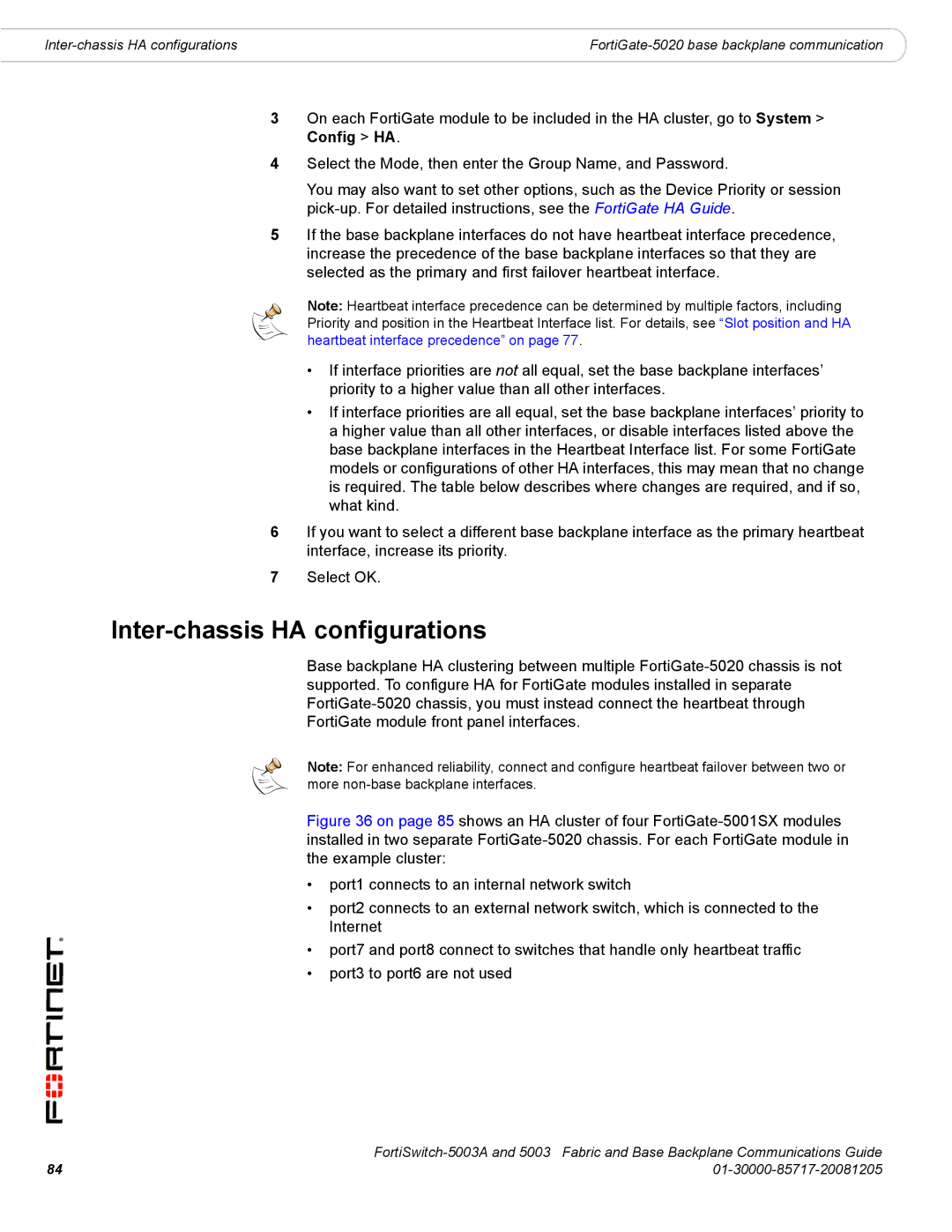 Fortinet 5003A manual Inter-chassis HA configurations 