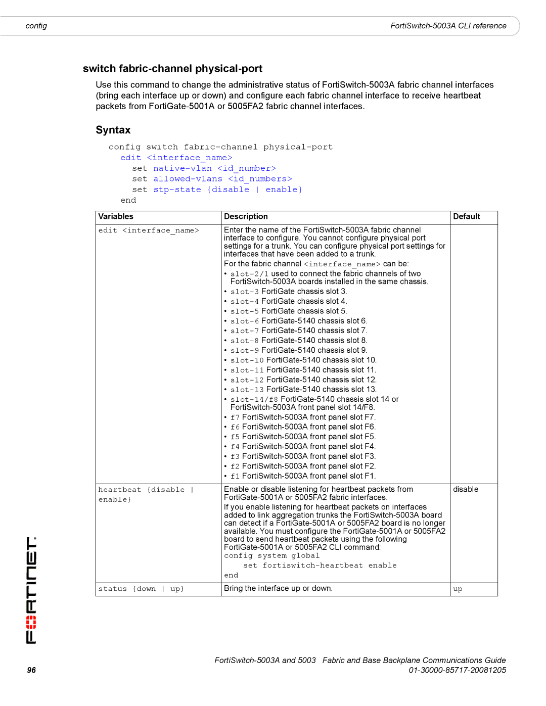 Fortinet 5003A manual Switch fabric-channel physical-port 