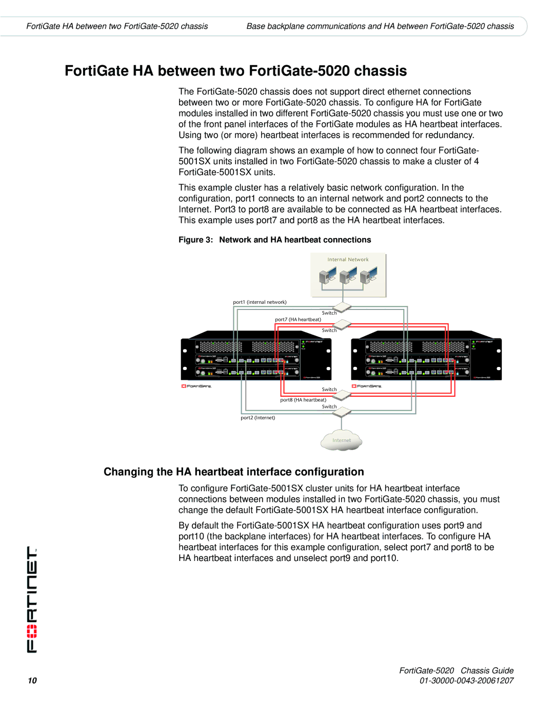 Fortinet manual FortiGate HA between two FortiGate-5020 chassis, Changing the HA heartbeat interface configuration 