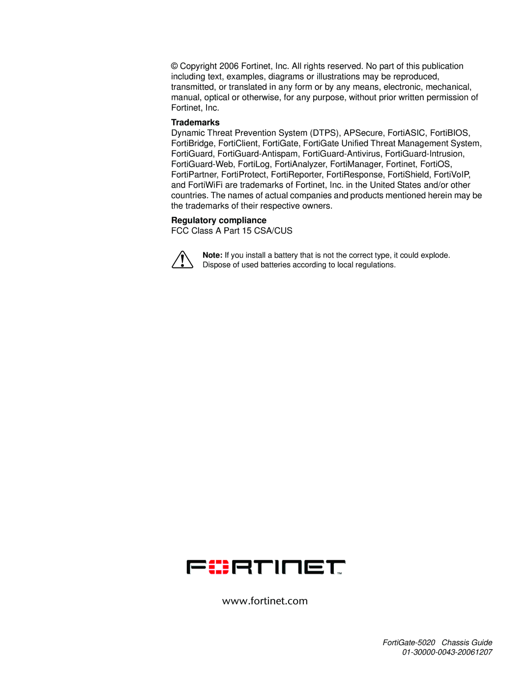 Fortinet 5020 manual Regulatory compliance 