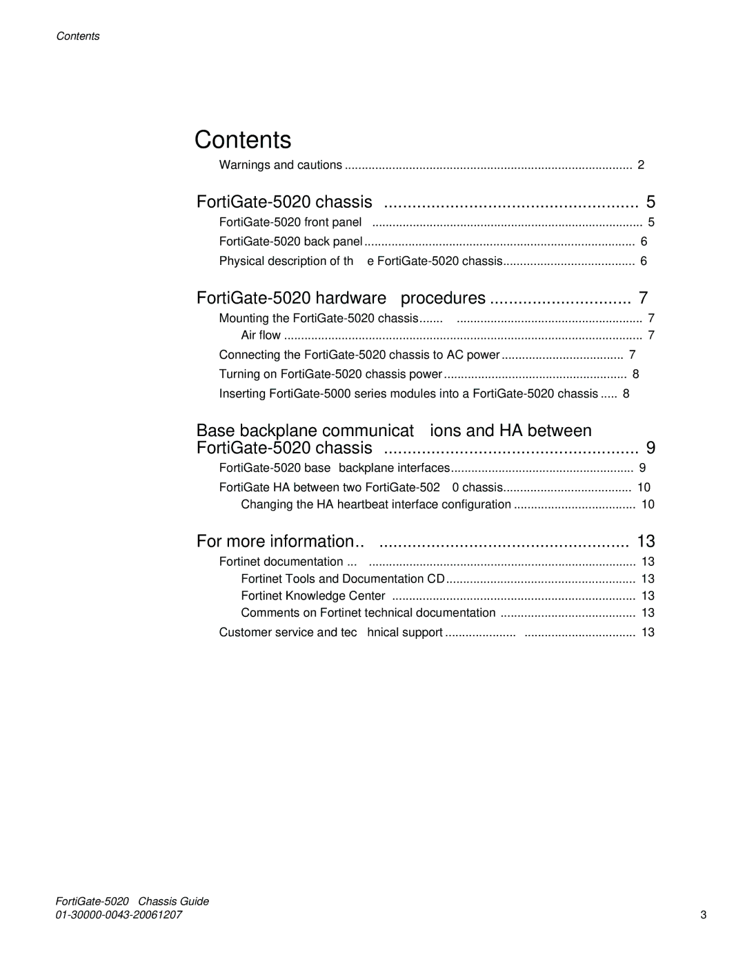 Fortinet 5020 manual Contents 