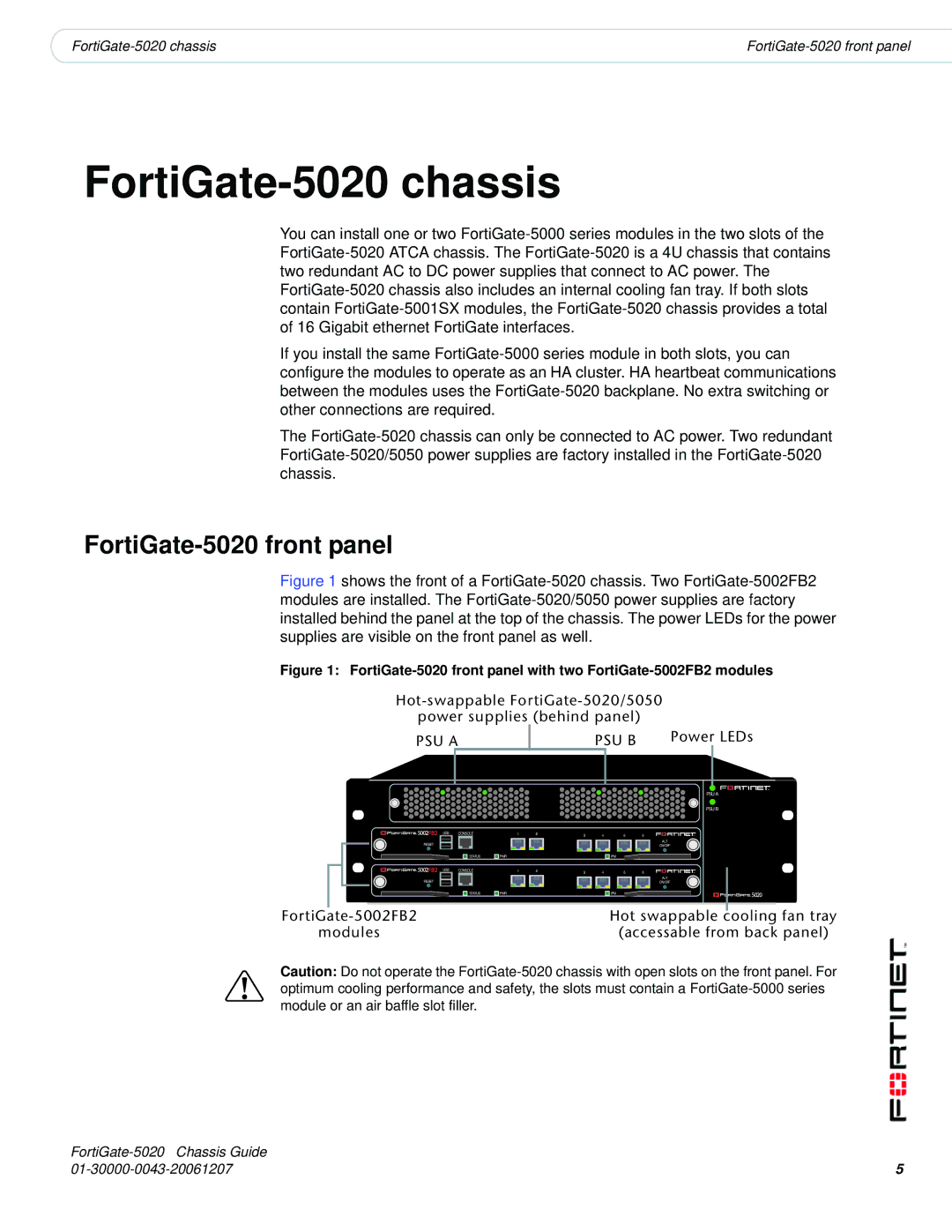 Fortinet manual FortiGate-5020 chassis, FortiGate-5020 front panel 