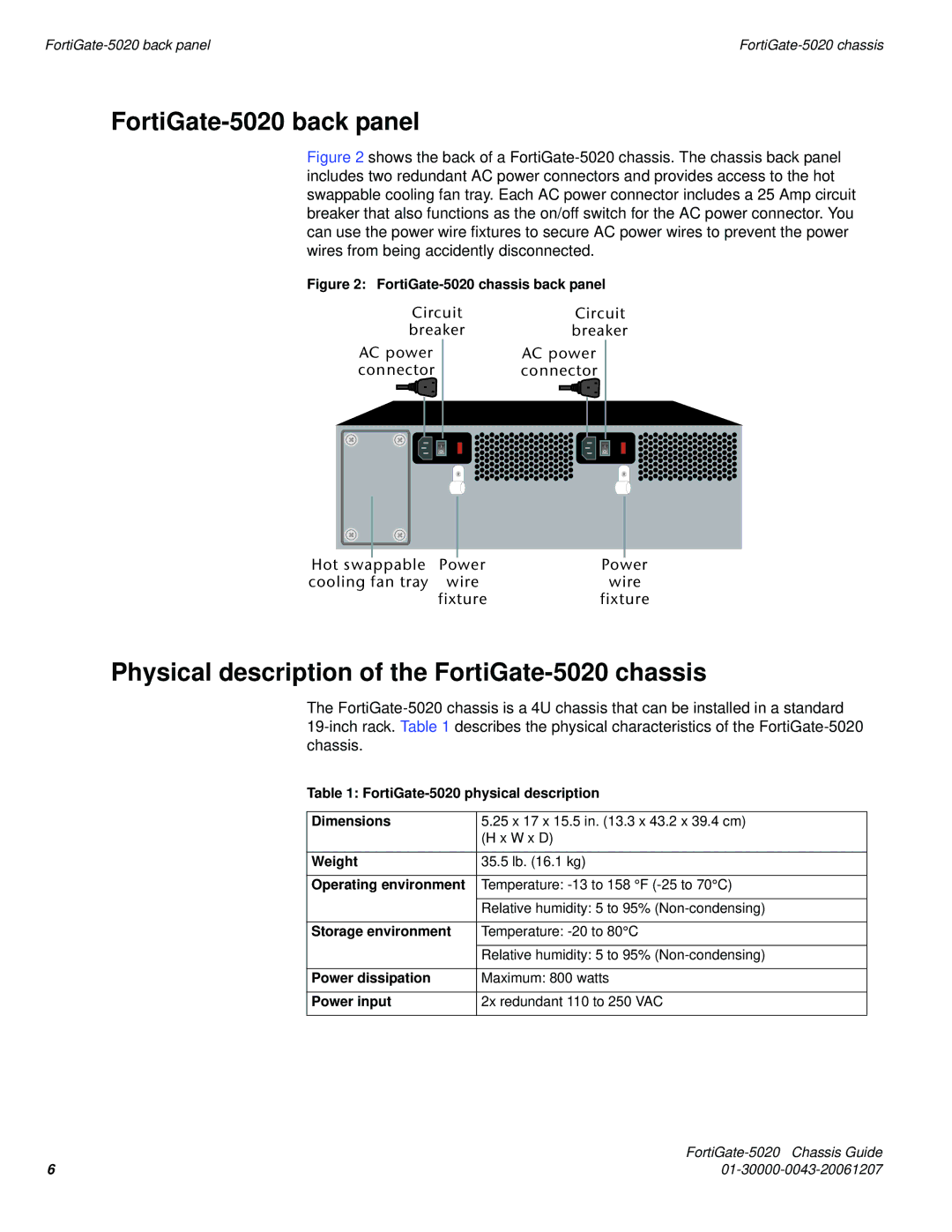 Fortinet manual FortiGate-5020 back panel, Physical description of the FortiGate-5020 chassis 