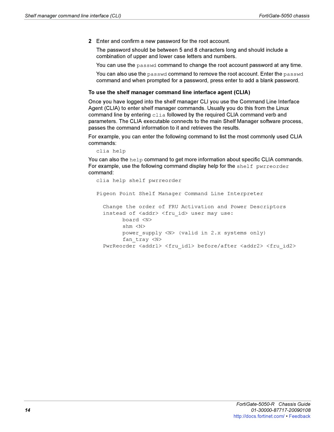 Fortinet 5050-R manual To use the shelf manager command line interface agent Clia 