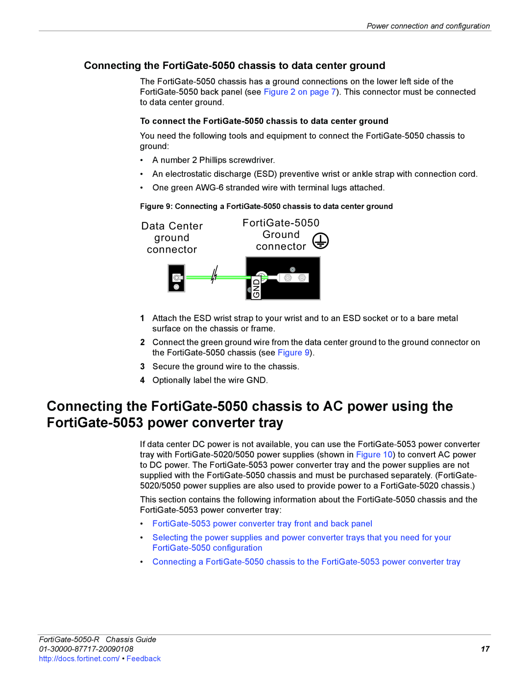 Fortinet 5050-R manual Connecting the FortiGate-5050 chassis to data center ground 