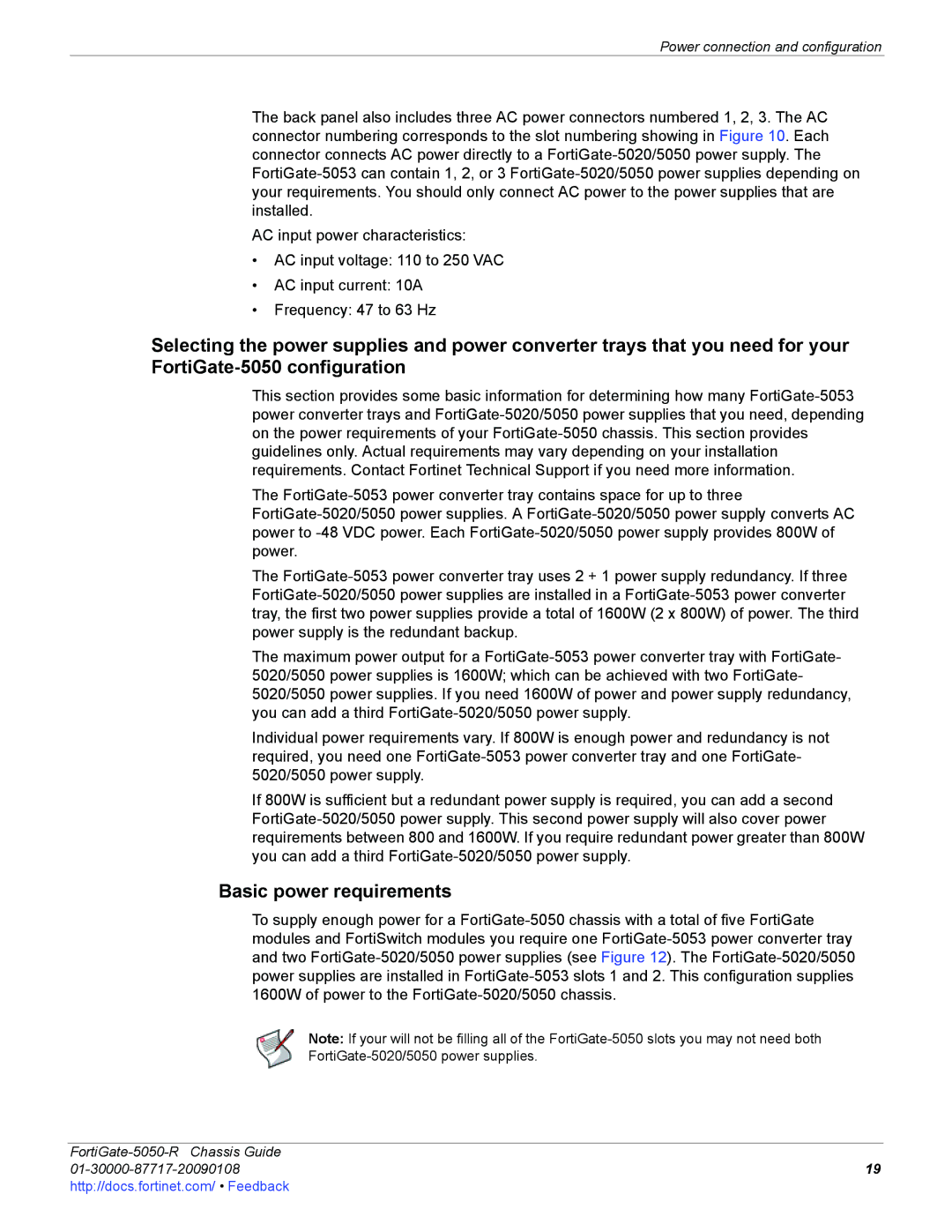 Fortinet 5050-R manual Basic power requirements 