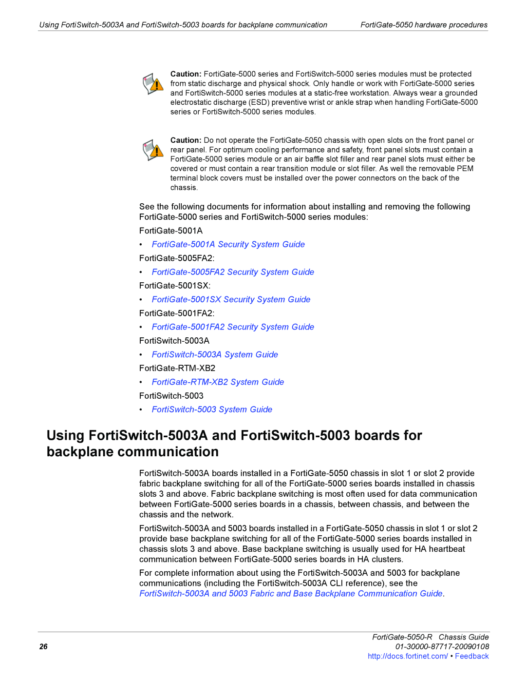 Fortinet 5050-R manual FortiGate-5050 hardware procedures 