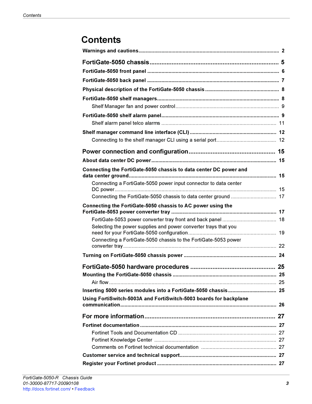 Fortinet 5050-R manual Contents 