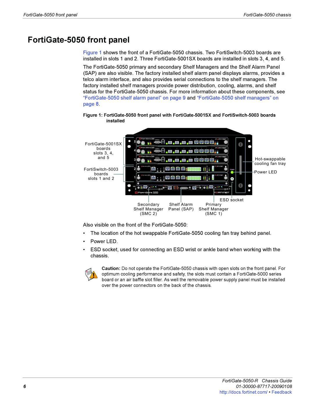 Fortinet 5050-R manual FortiGate-5050 front panel, Power LED 