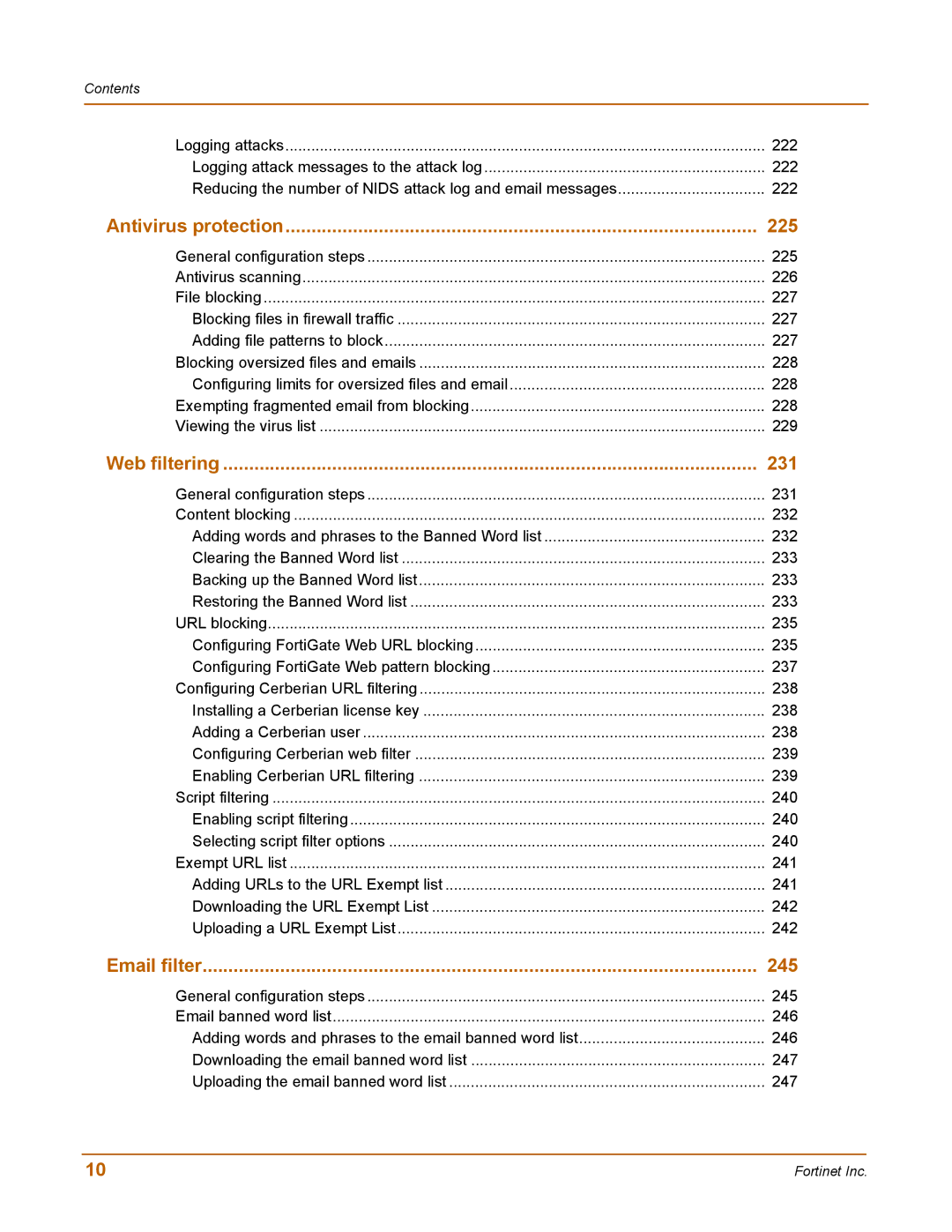 Fortinet 50A user manual Antivirus protection 225 