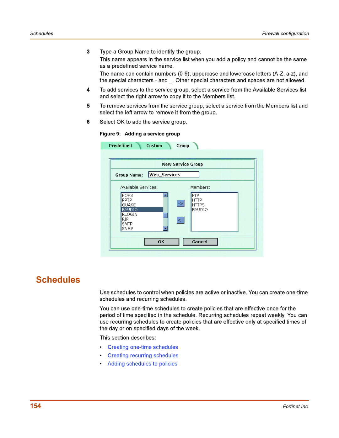 Fortinet 50A user manual Schedules, 154 