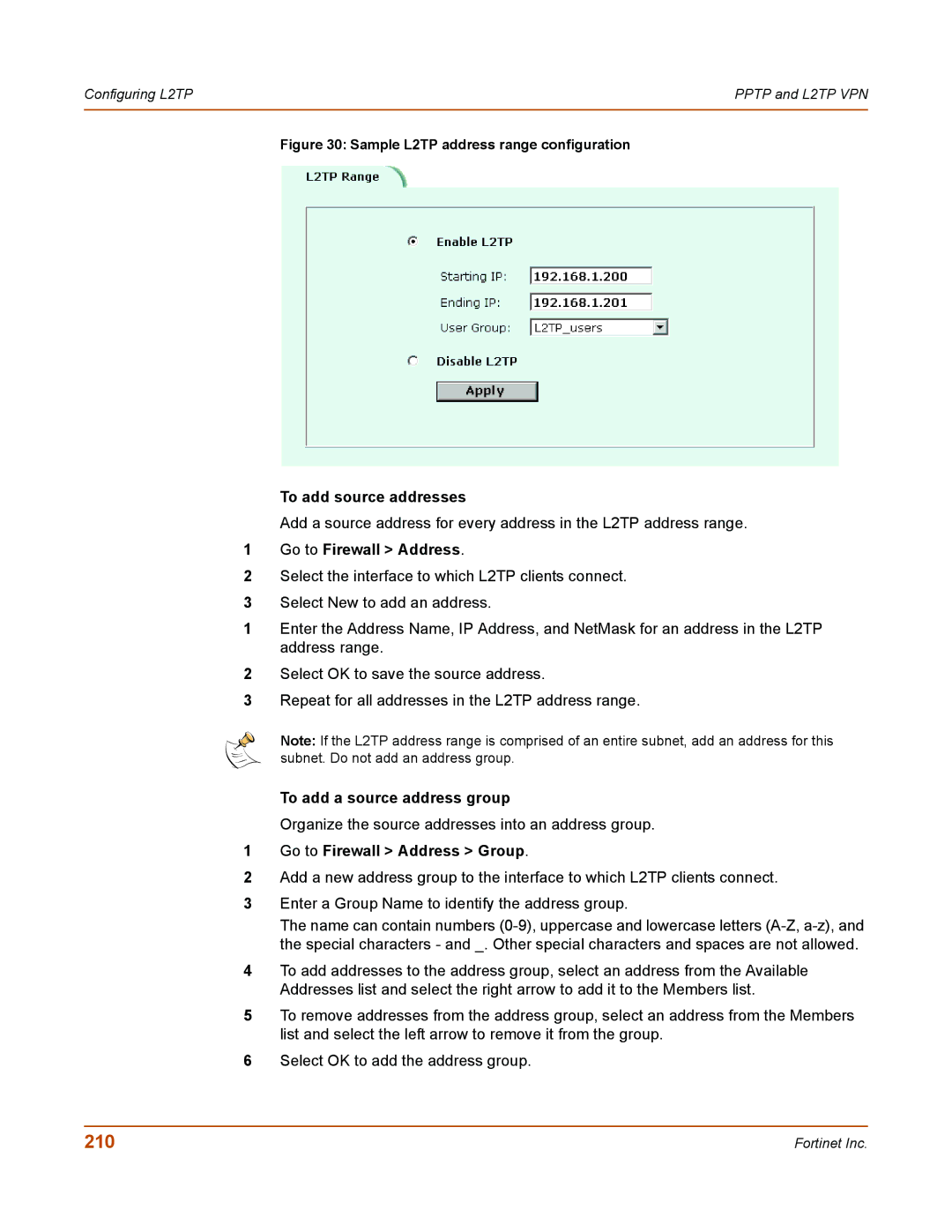 Fortinet 50A user manual 210, To add source addresses 