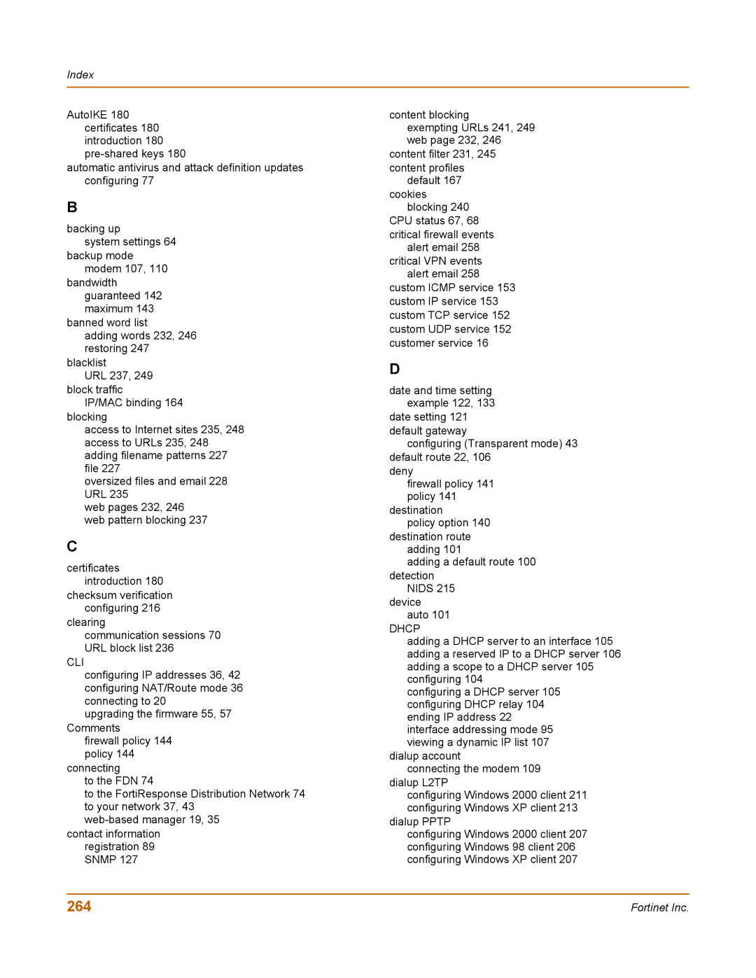 Fortinet 50A user manual 264, Index 