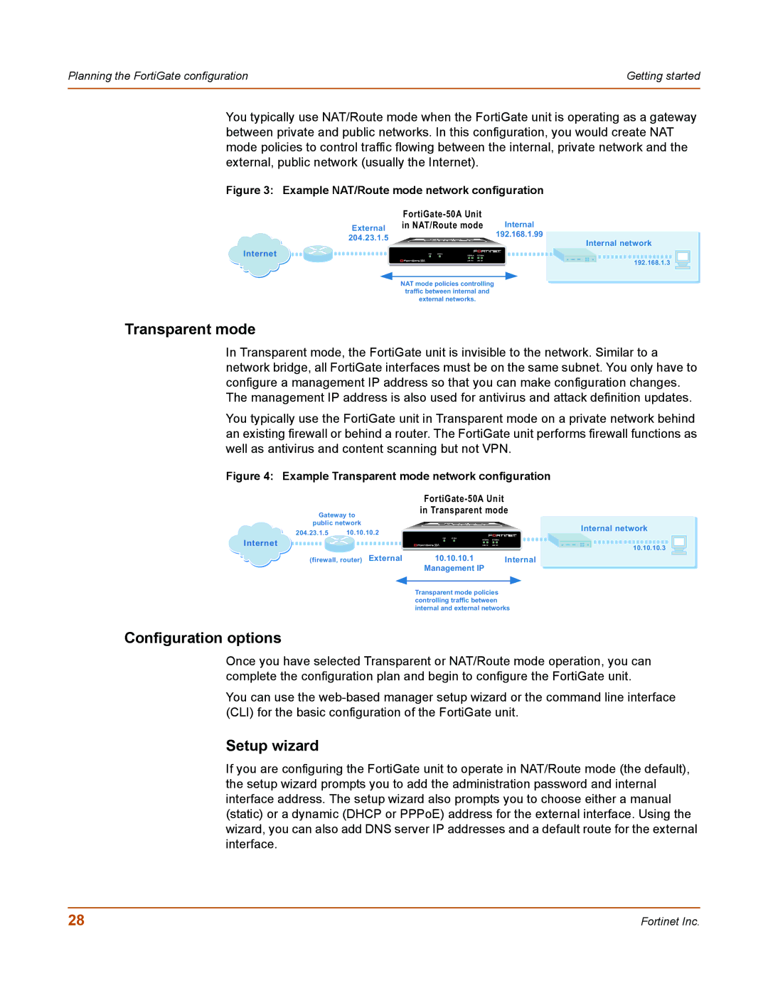 Fortinet 50A user manual Configuration options, Setup wizard 