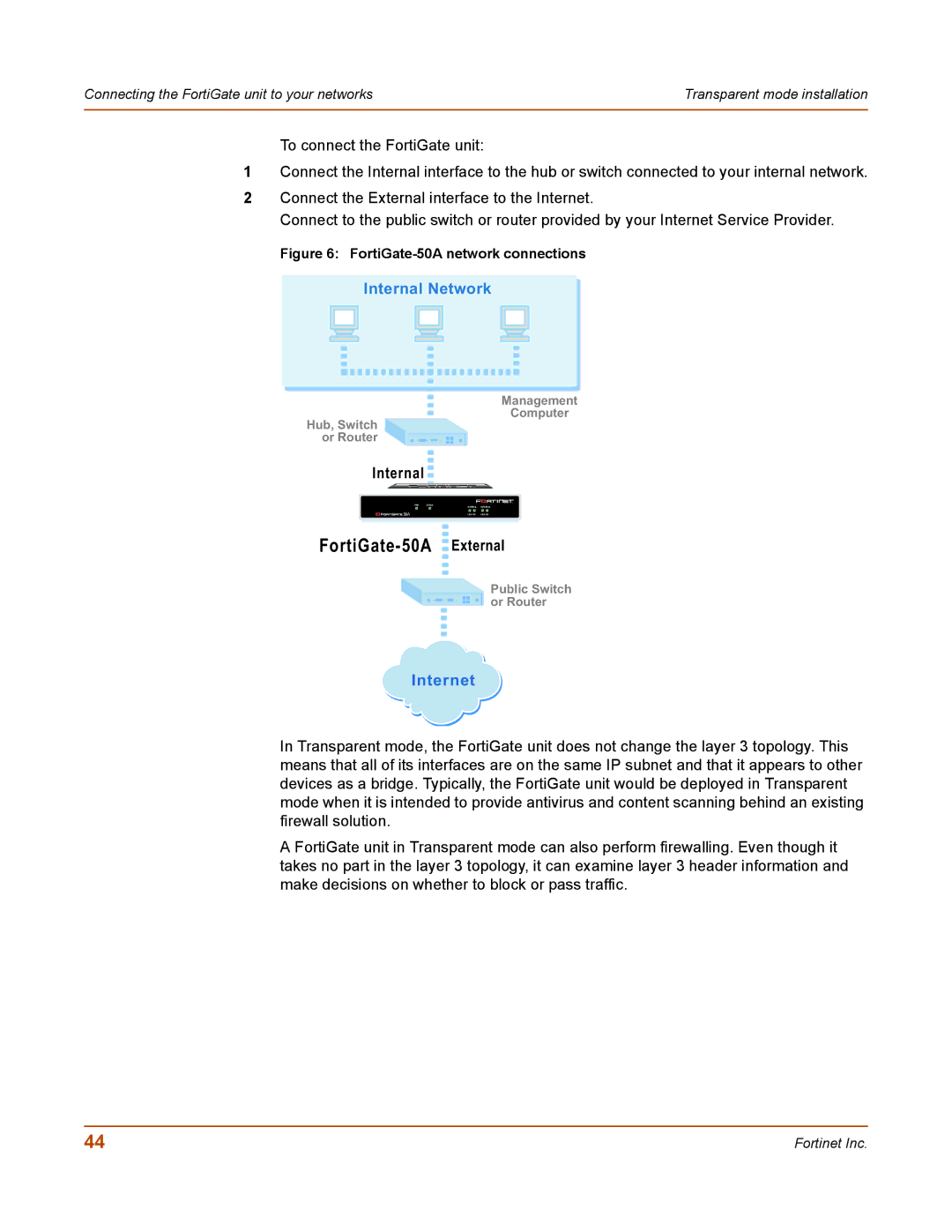 Fortinet 50A user manual Connecting the FortiGate unit to your networks 