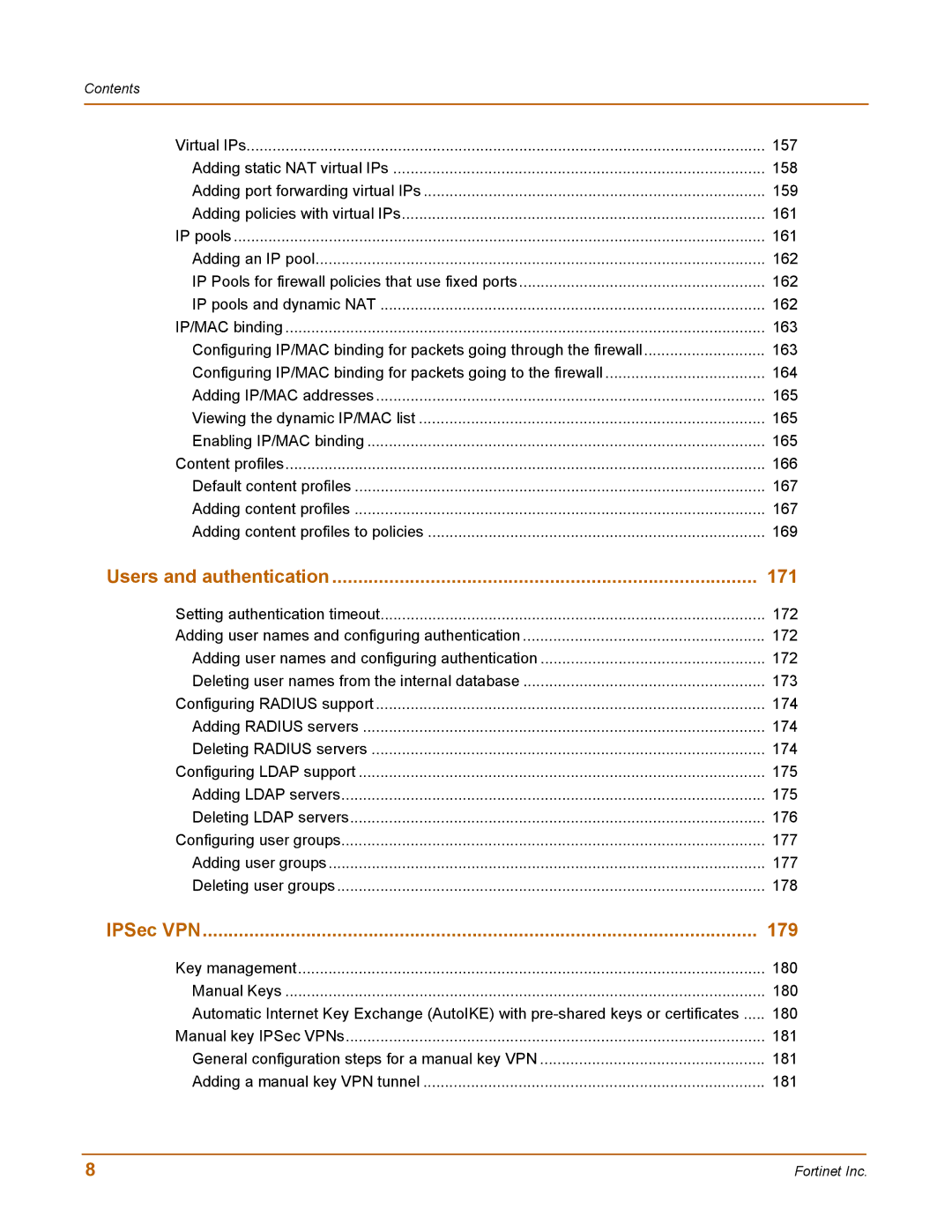 Fortinet 50A user manual Users and authentication 171 