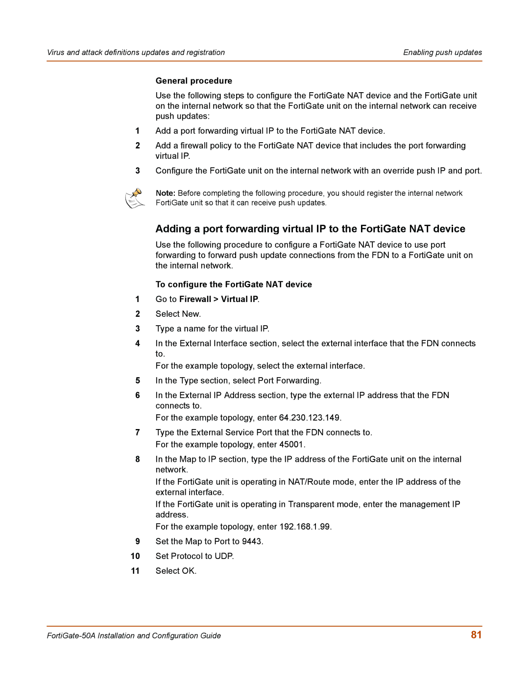 Fortinet 50A user manual General procedure 