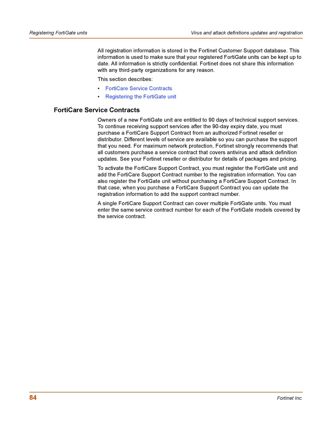 Fortinet 50A user manual FortiCare Service Contracts 