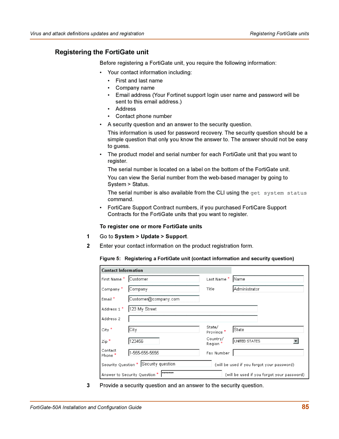 Fortinet 50A user manual Registering the FortiGate unit 