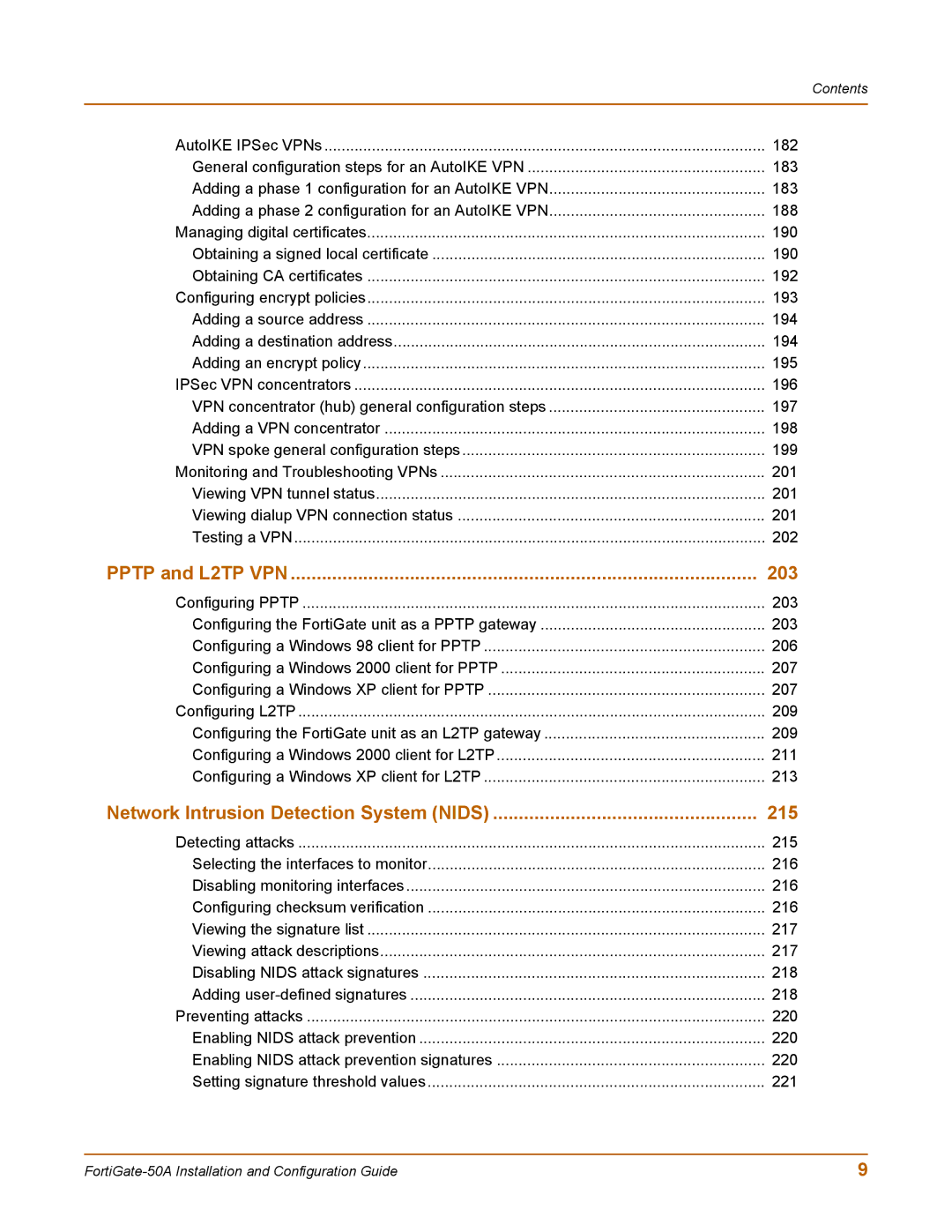 Fortinet 50A user manual Pptp and L2TP VPN 203 