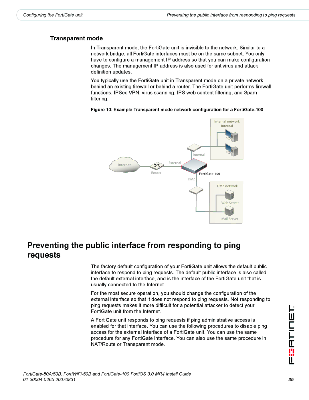 Fortinet 100, 50A/50B manual Transparent mode 