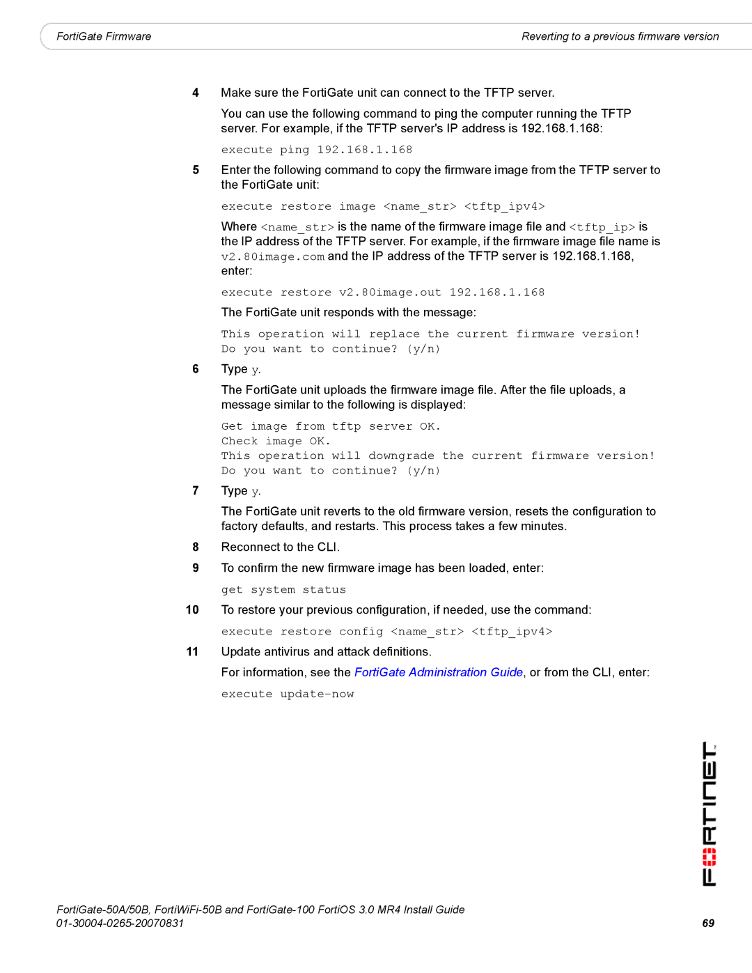 Fortinet 50A/50B, 100 manual Execute ping 