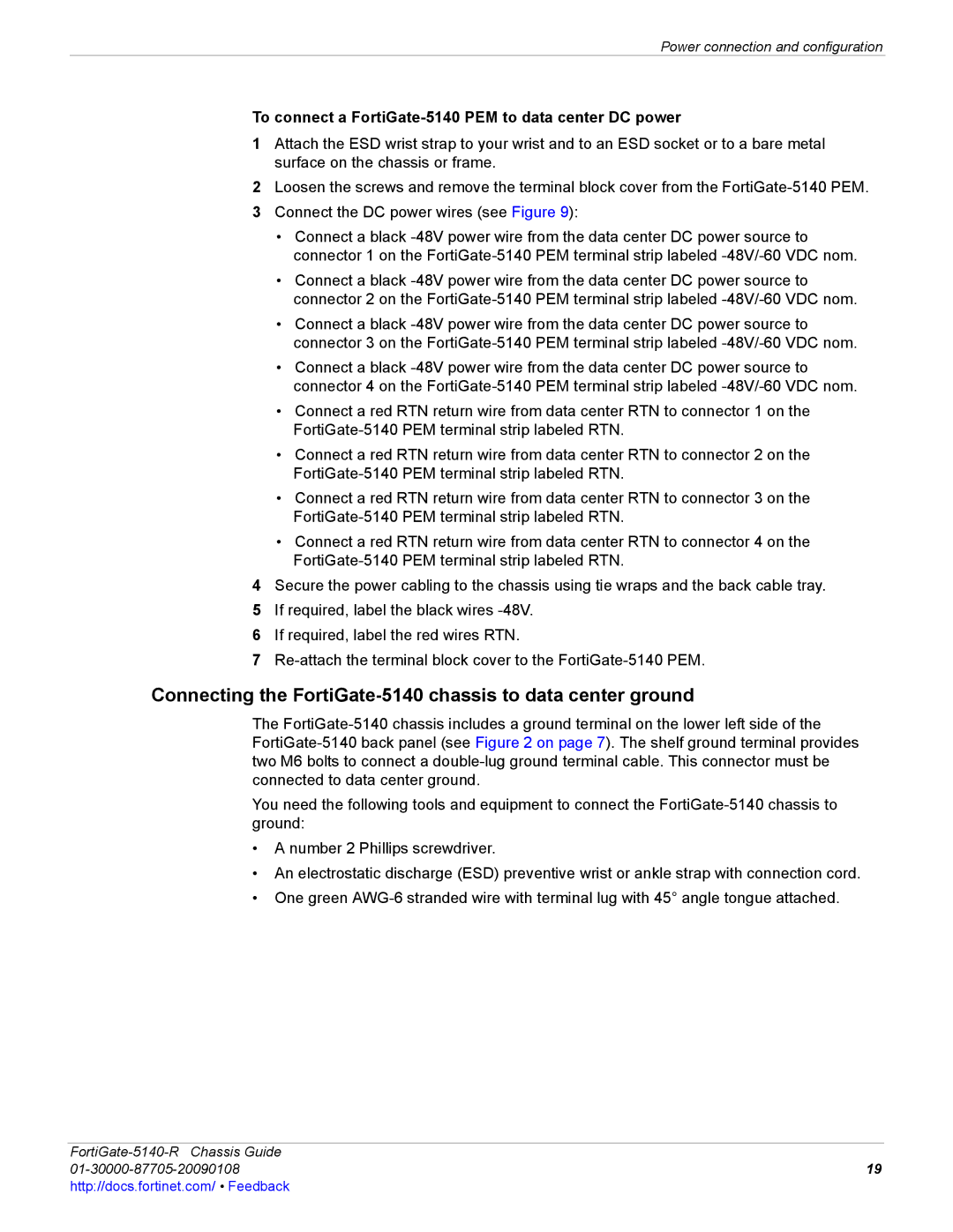 Fortinet 5140-R manual Connecting the FortiGate-5140 chassis to data center ground 