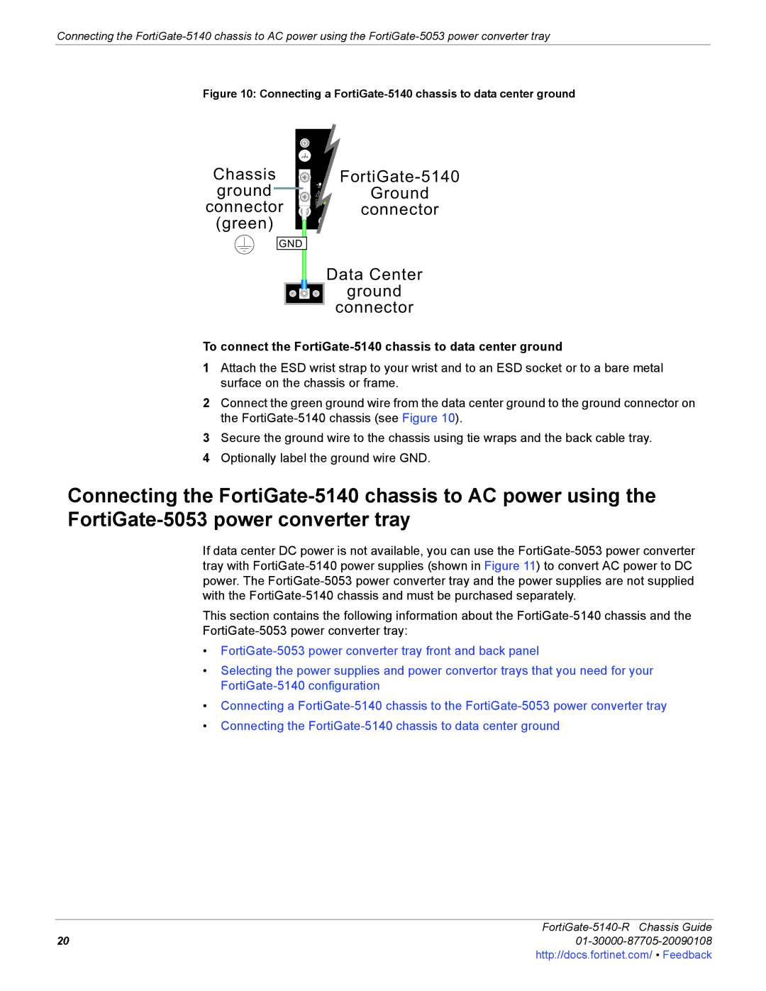 Fortinet 5140-R manual Connector, To connect the FortiGate-5140 chassis to data center ground 