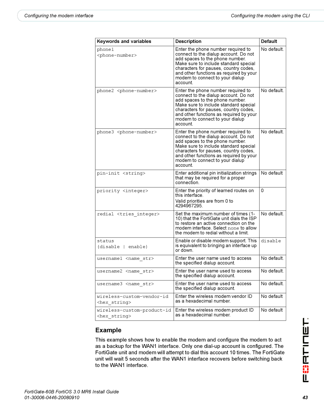 Fortinet 60B manual Example, Phone-number 