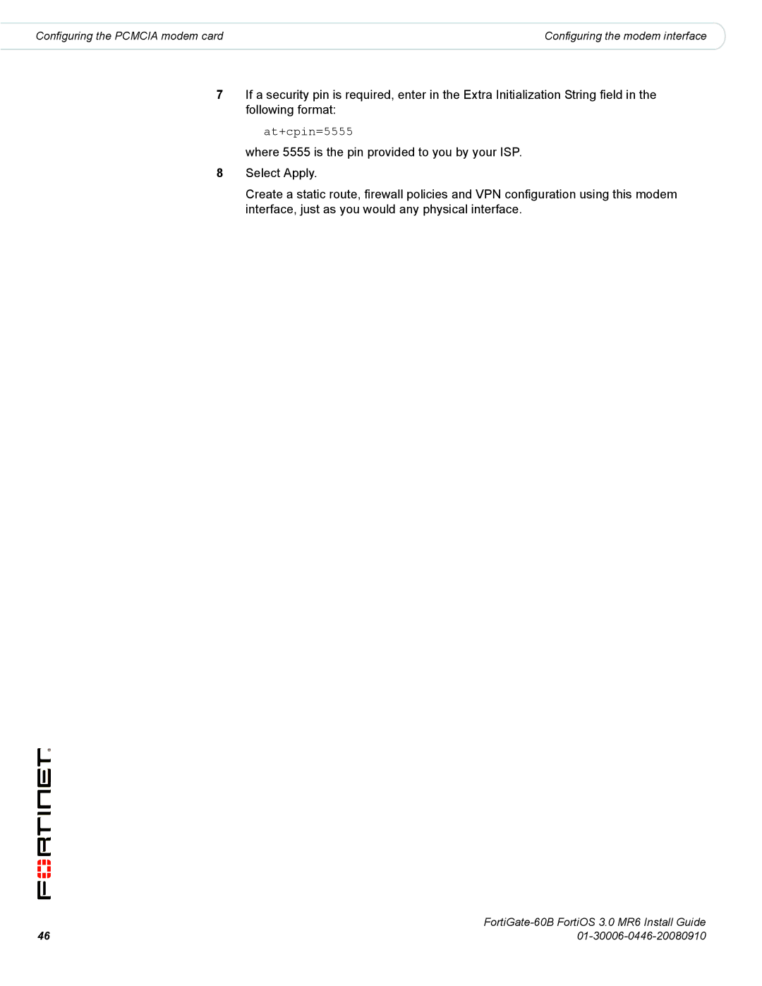 Fortinet 60B manual At+cpin=5555 