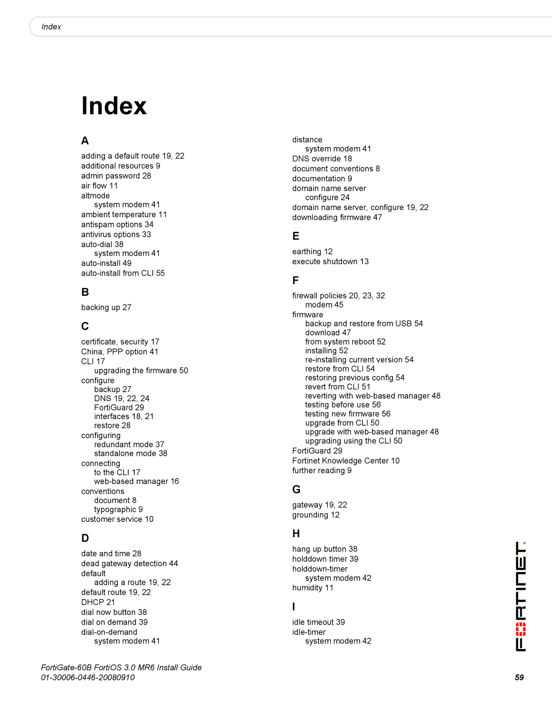 Fortinet 60B manual Index 