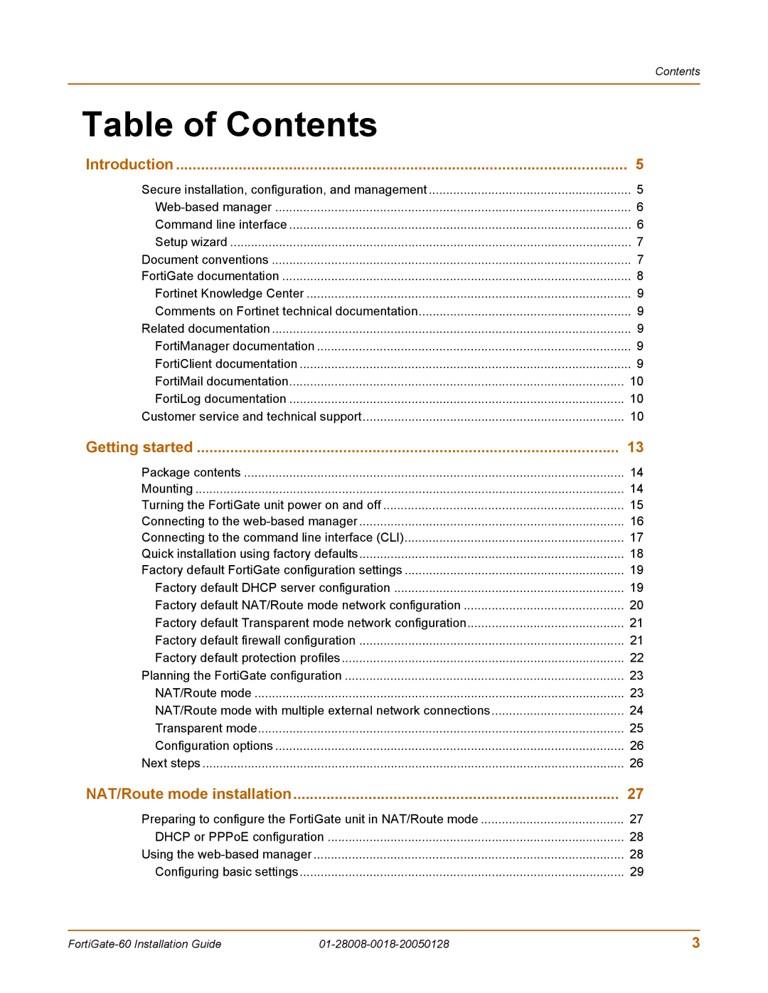 Fortinet 60c manual Table of Contents 